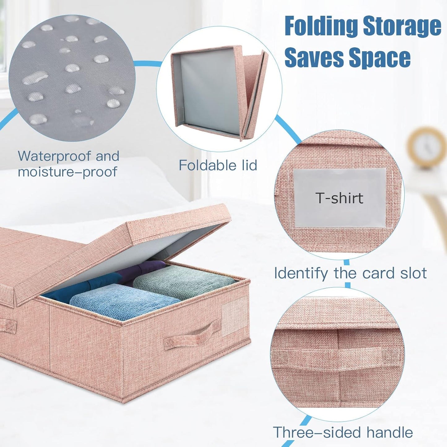 Underbed Storage Containers Bin with Lids, Large Under Bed Storage Organizer Box with Handle, Foldable Under the Storage Bags for Organizing Clothes, Shoes, Blankets, Pillows