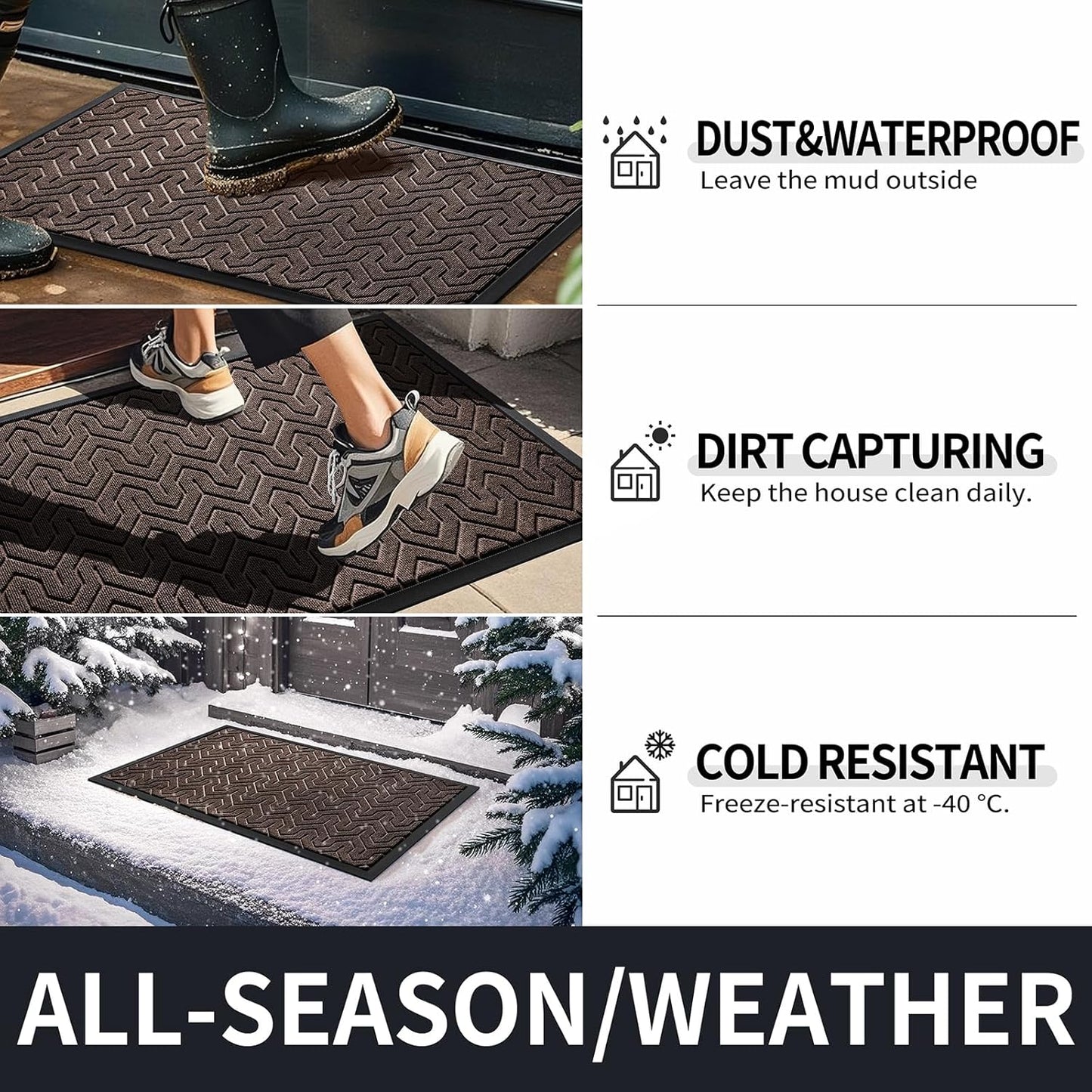 Yimobra Front Door Mat Outside Entrance 29.5x17, Waterproof Heavy Duty Outdoor Mats for Front Door, Non Slip Rubber Entry Mat for Garage Patio, Brown