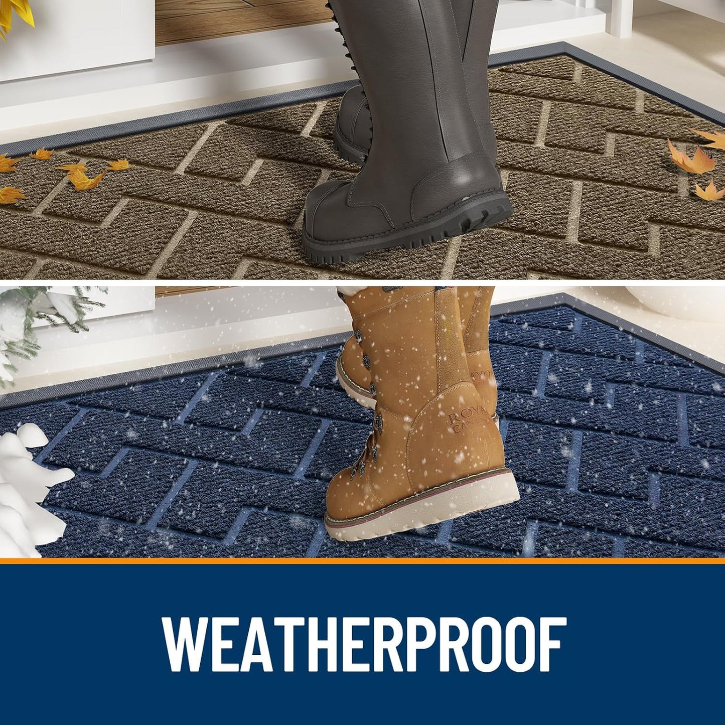 OLANLY Front Door Mat Indoor Outdoor Entrance, Waterproof All-Season, All-Weather Doormat, Sturdy Natural Rubber, Low Profile, Easy Clean Patio Porch Entryway Mat, Herringbone Brick (Wine Red, 36x24)