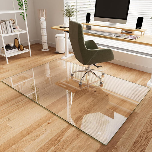 Koonmi Tempered Glass Chair Mat for Hardwood Floors & Carpets, 48" x 72“ Transparent Heavy Duty Office Floor Protector with Noise-Free Gliding Shatterproof for Home Office Desk