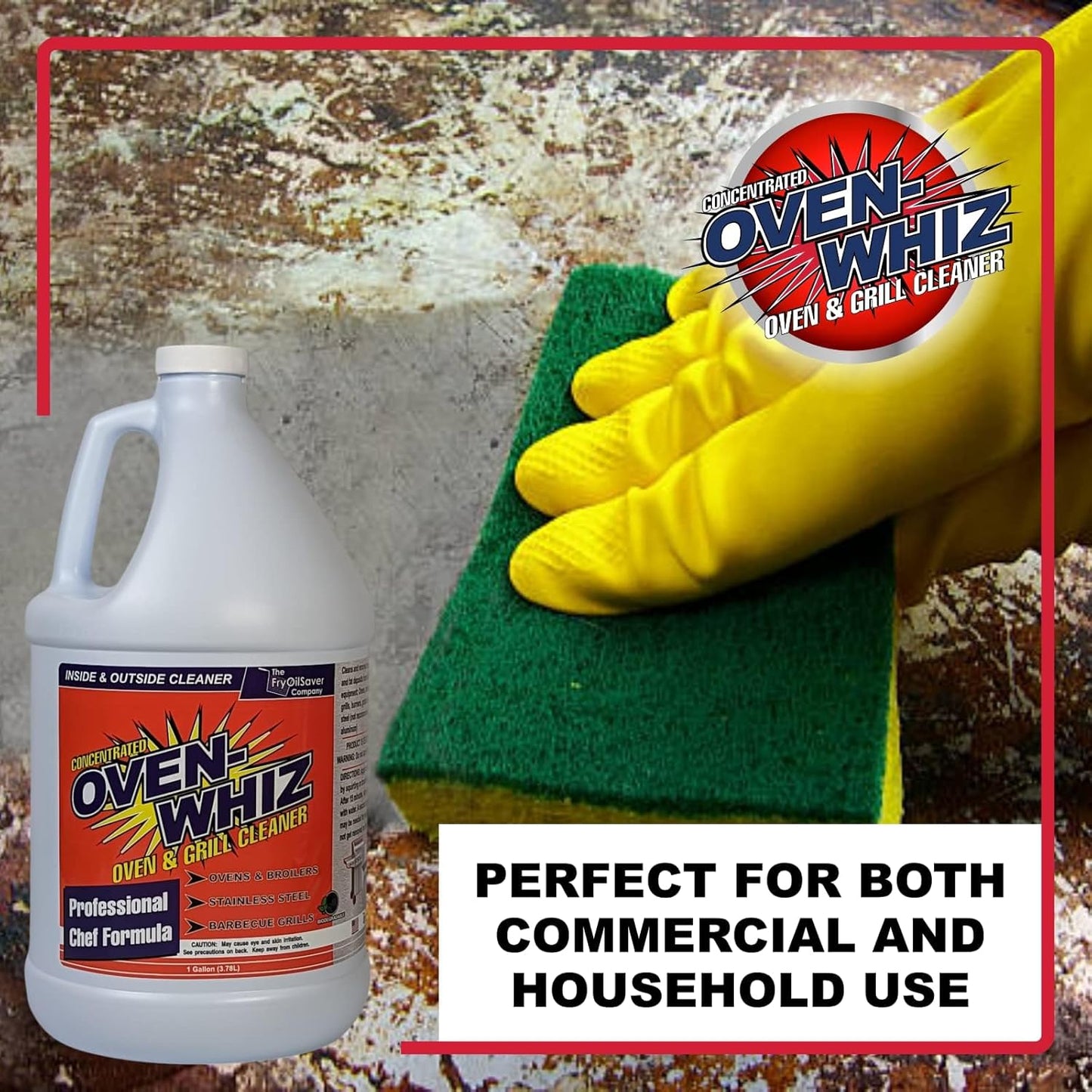 4 x 1 Gallon (512 Oz.) Oven-Whiz Oven & Grill Cleaner by FryOilSaver Co., Tough Stain Buildup, Grease & Food Burnt Eliminator for BBQ Grill, Ovens, Stainless Steel for Home Kitchen, Restaurant & Diner