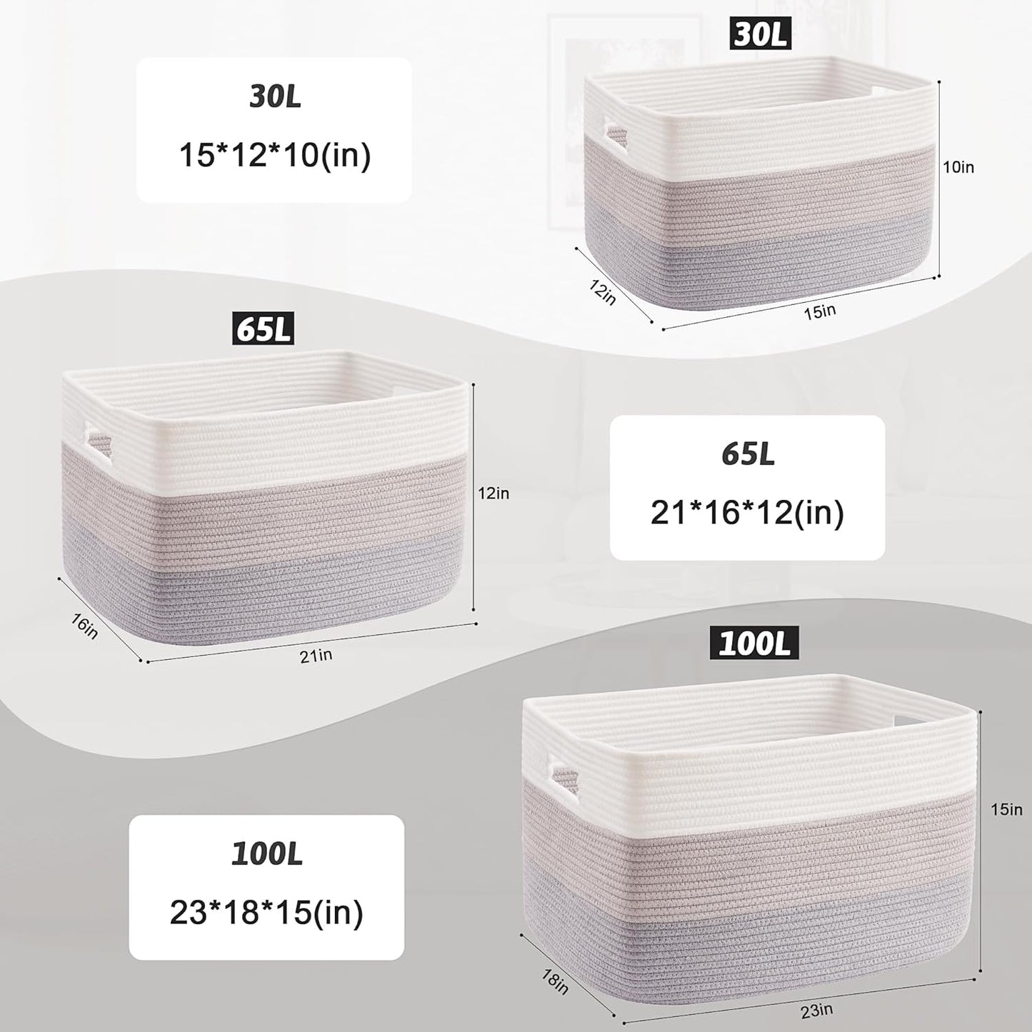 Blanket Basket,Rectangle Woven Baskets for Storage,100L Laundry Basket for Decorative Nursery Blanket,Toys,Dirty Clothes and Magazine in Shelves,Baby Room,and Living Room