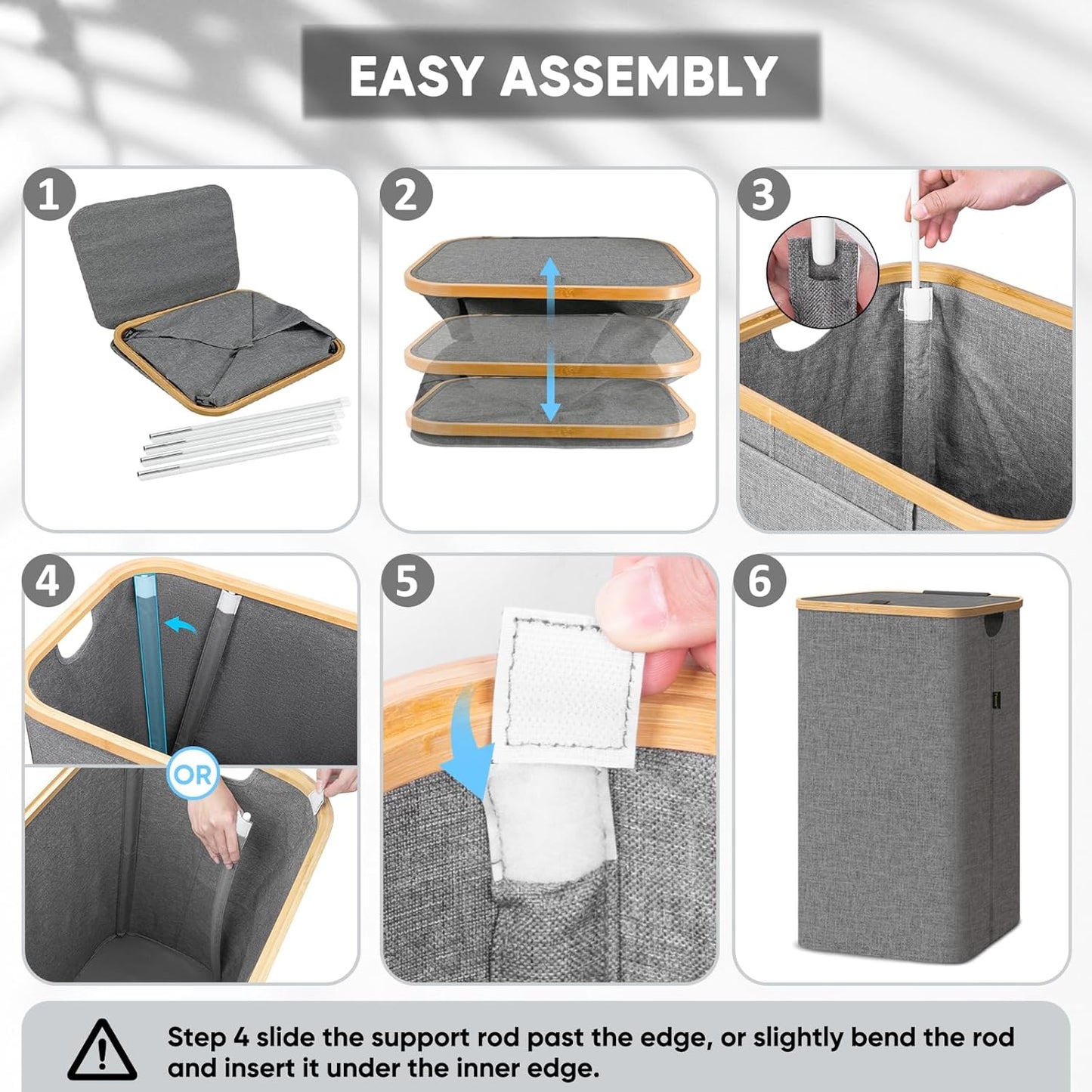 BALEINE Laundry Hamper with Lid, Tall Laundry Baskets with Bamboo Pull Handles, Large Laundry Bin with Internal Support (18 Gal/70L, Black)