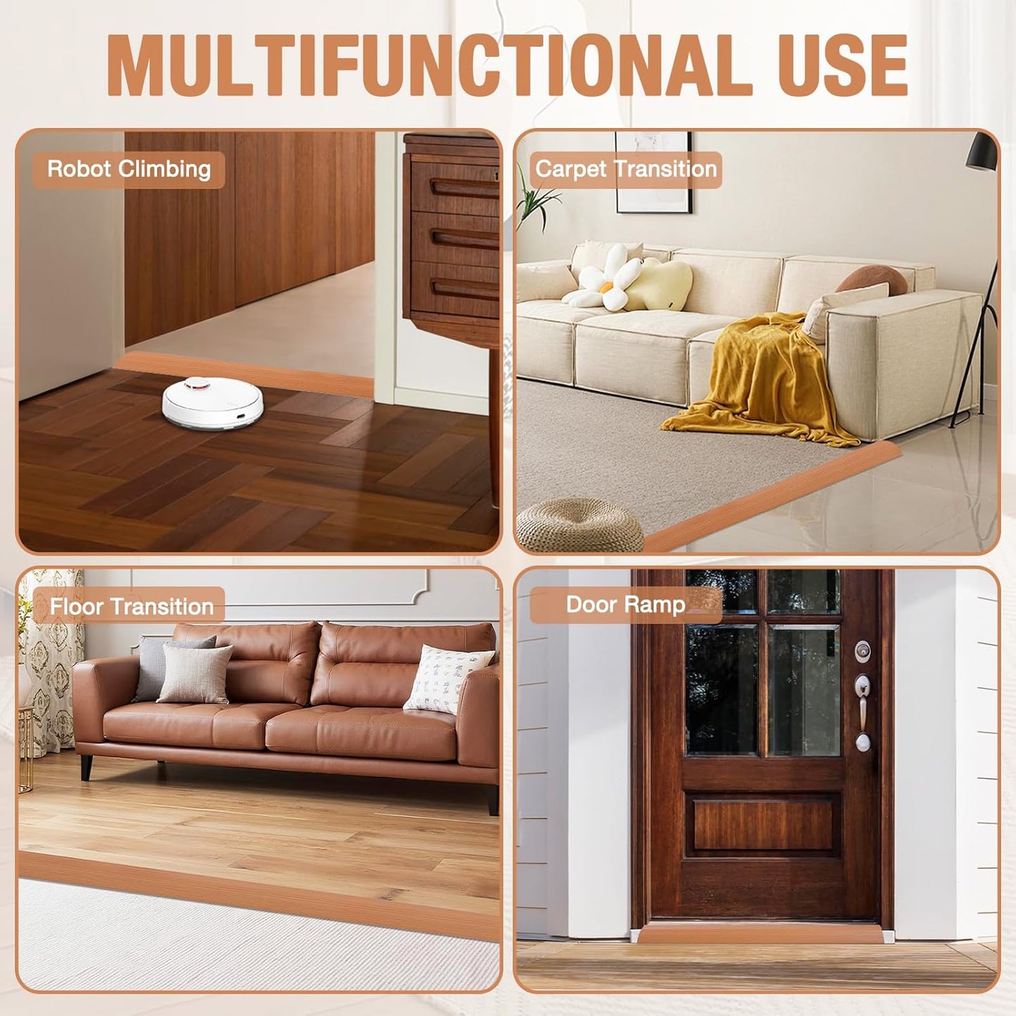 Floor Transition Strip Self Adhesive Vinyl Door Threshold for Doorways Carpet Edging Trim Overlap Edge Reducer for Laminate Floor, Carpet, Tile (Yellow Oak Grain, 2/5" to 3/5", 10Ft)