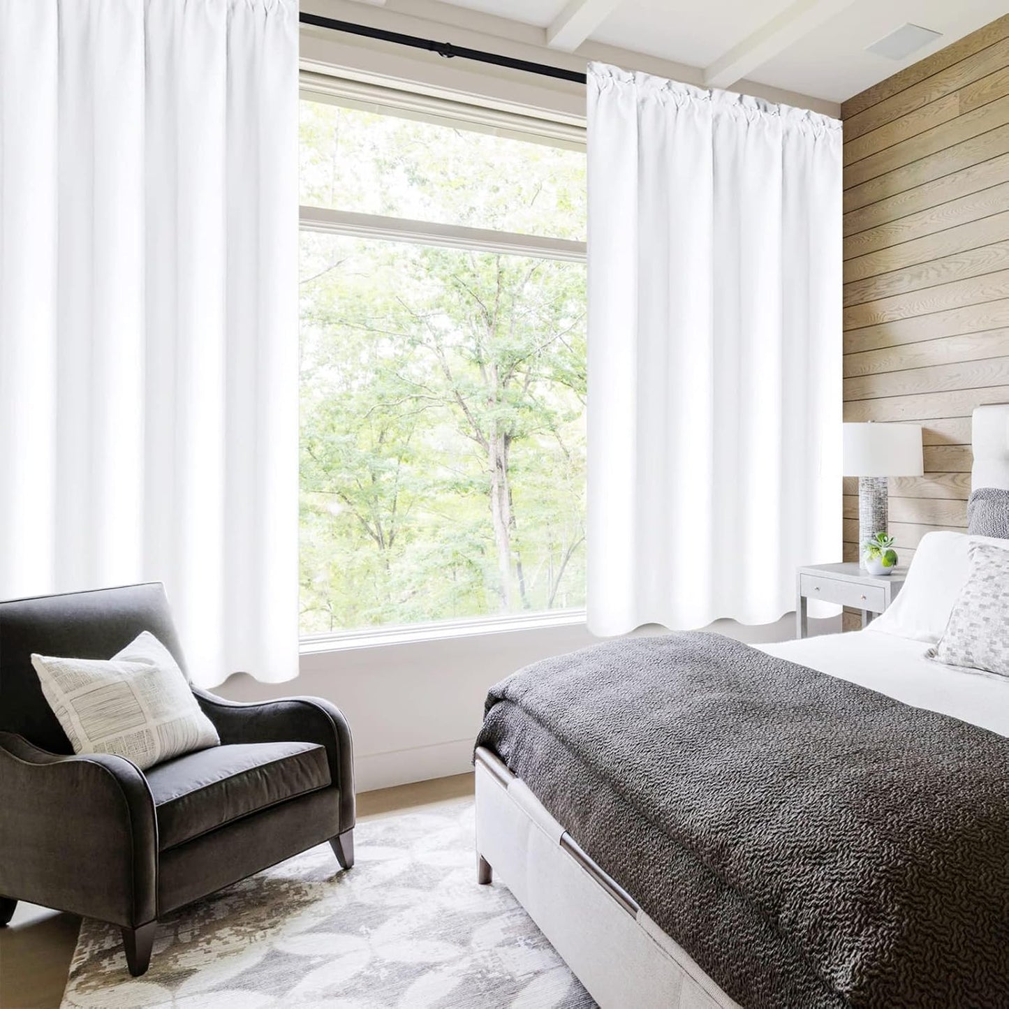 DWCN White Curtains for Living Room Thermal Insulated, 50% Light Blocking Curtains for Bedroom, Dining Room Window, W 38x L 63 Inch, Set of 2 Rod Pocket Curtain Panels