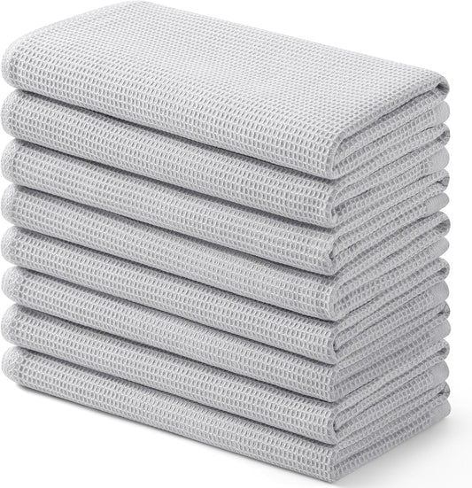 Homaxy 100% Cotton Waffle Weave Kitchen Towels - 8 Pack Soft and Absorbent Dish Towels - 16 x 26 Inches Quick Dry Hand Towels - Light Grey
