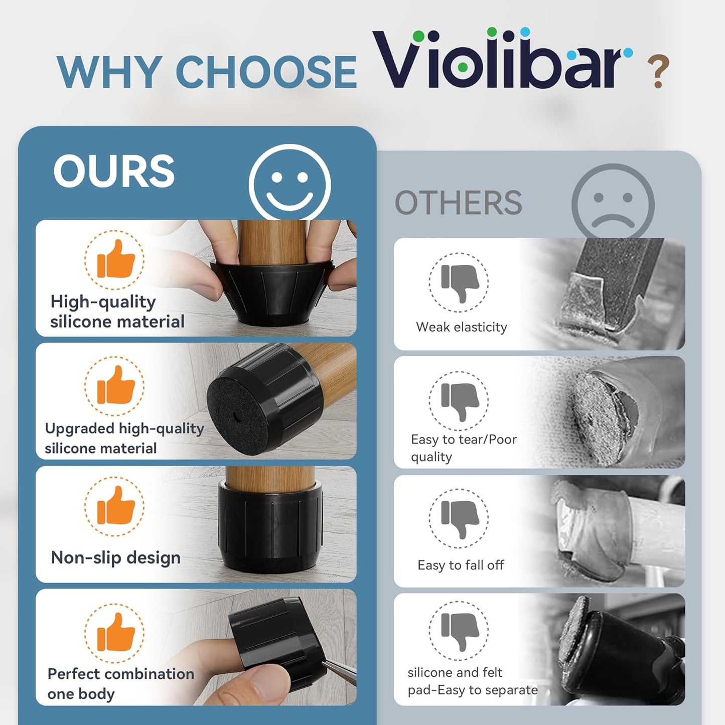 24PCS Silicone Chair Leg Floor Protectors for Hardwood Floors, Thicken Rubber Chair Leg Cap Covers, Non Slip Furniture Leg Pads to Protect Wood Tile Floors from Scratches and Reduce Noise