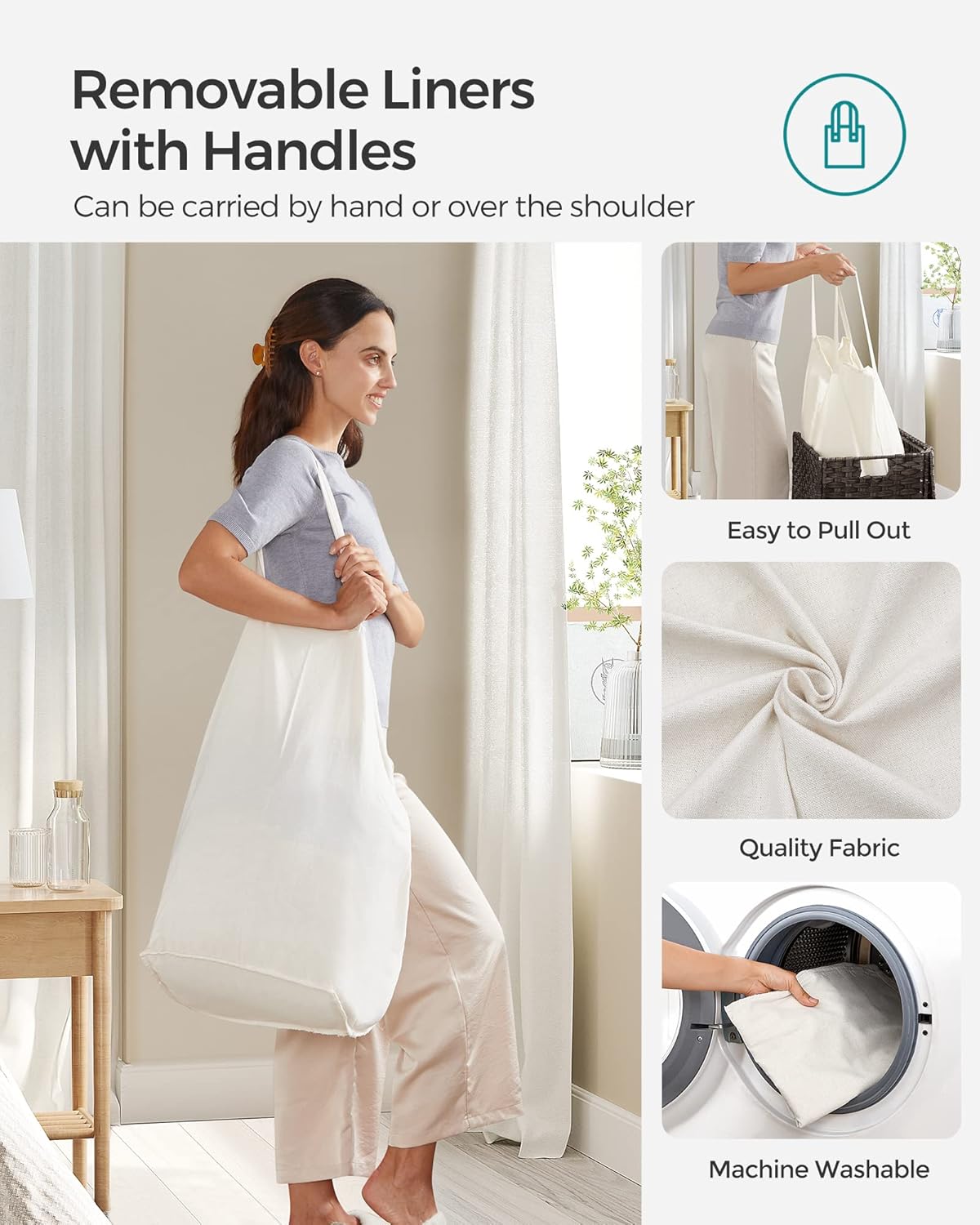 SONGMICS Laundry Hamper with Lid, 130L Clothes Hamper with 2 Removable Liner Bags and 6 Mesh Bags, Wicker Laundry Basket, Double Laundry Hamper for Bathroom, 13 x 26 x 23.6 Inches, Brown ULCB253K01