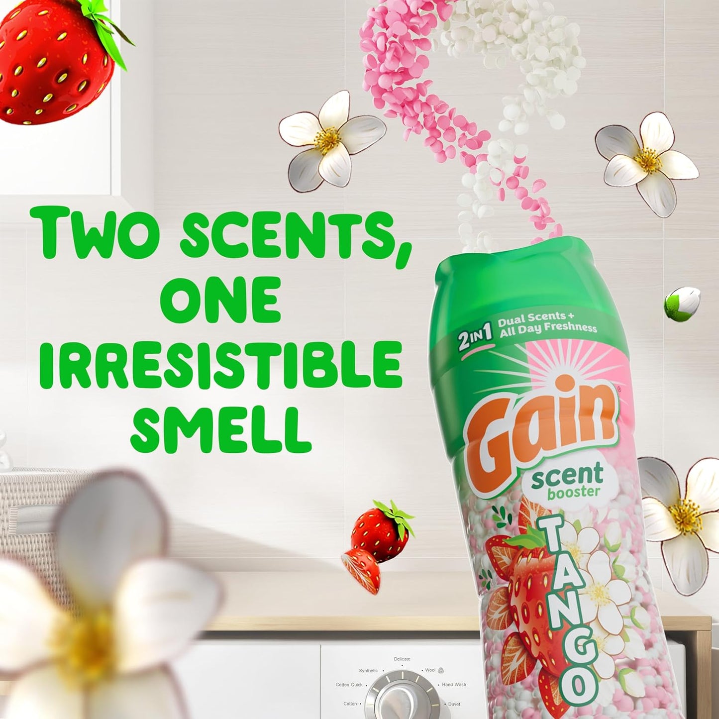 Gain Tango 2-in-1 Laundry Scent Booster Beads, Strawberry and Shea Scent, 10.7 oz, Laundry Beads with Dual Scents Plus All Day Freshness
