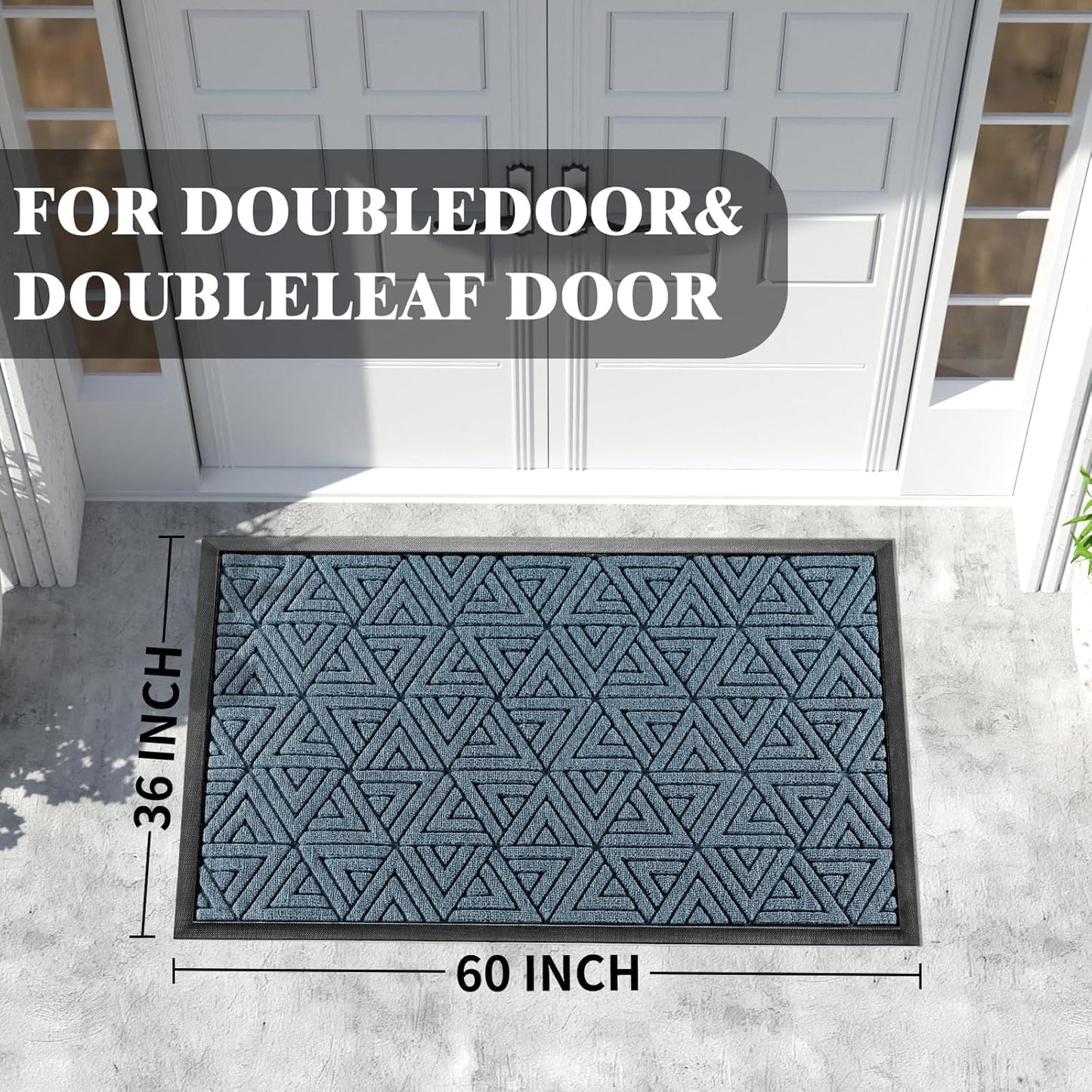 Yimobra Extra Large Door Mat 60x32, All-Weather Waterproof Non-Slip Welcome Matt Outdoor, Heavy Duty Non Slip Doormat for Entryway for Patio and Garage Indoor, Easy Clean, Mix Blue