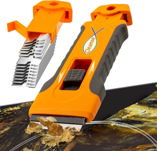 Razor Blade Scraper Tool with 15pcs Extra Blades, Cleaning Razor Scraper for Glass, Glass Top Stove Scraper for Oven Door, Cooktop Scraper, Glass Scraper Cleaning Paint from Glass
