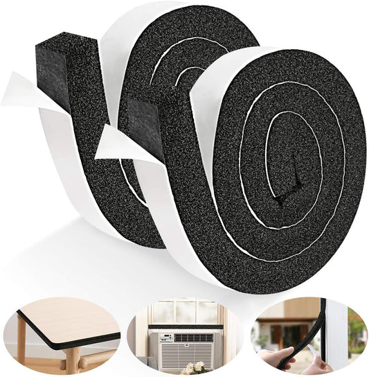 YIJUHOU 2 Rolls 1.18 Inch X 1 Inch Open Cell Foam Tape for Window Air Conditioner Insulation,High Resilience Weatherstrip Window Seal,Block The Draft and Cool Air Loss,Total 11FT