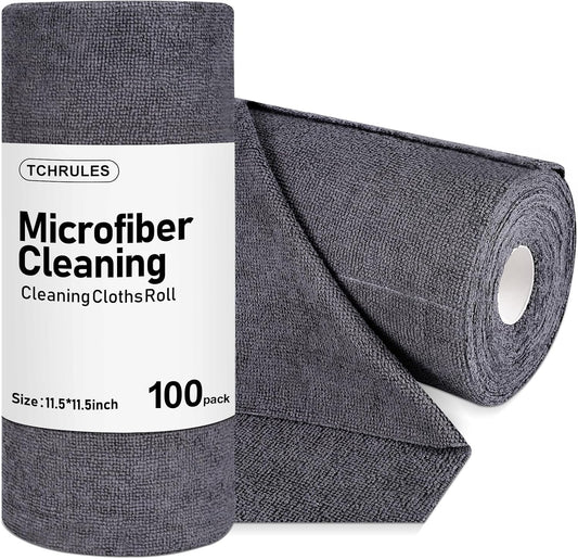 Microfiber Cleaning Cloths Roll, 100-Pack 11.5x11.5 Inch, Tear Away Microfiber Towels, Reusable Microfiber Towels for Cars, Wash Cloths, House, Kitchen, Window, Cleaning Supplies (Grey-100pcs)