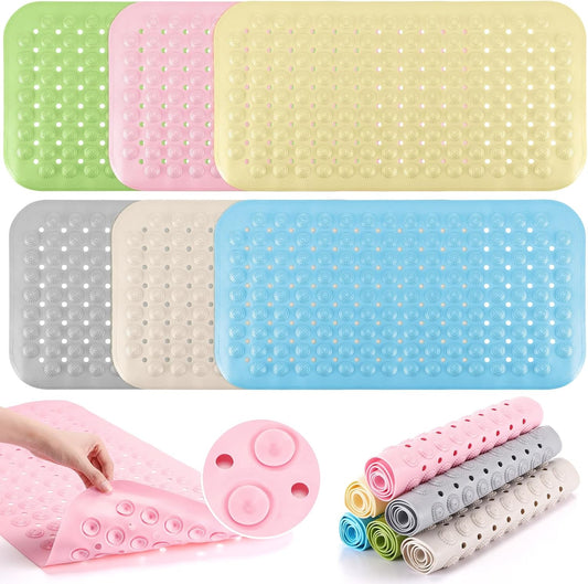 Dunzy 6 Pcs Non Slip Bath Mats 27.6x14.2 Inches TPE Bathtub Mats with Suction Cups Drain Holes Textured Surface Anti Slip Shower Pad for Bathroom Tub Adults Elderly Home Hotel