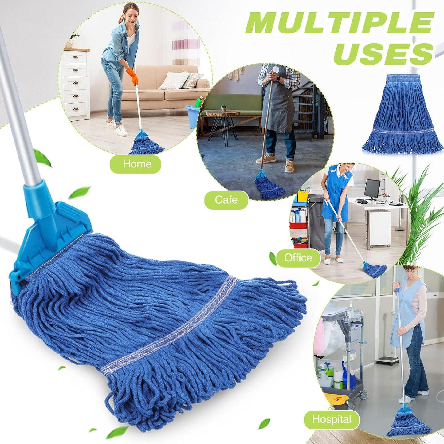 Roshtia 30 Pieces Commercial Mop Head Replacement Floor Cleaning Wet Mop Heads Heavy Duty Large Cotton String Sweeper Refills for Industrial Home Use(Blue)