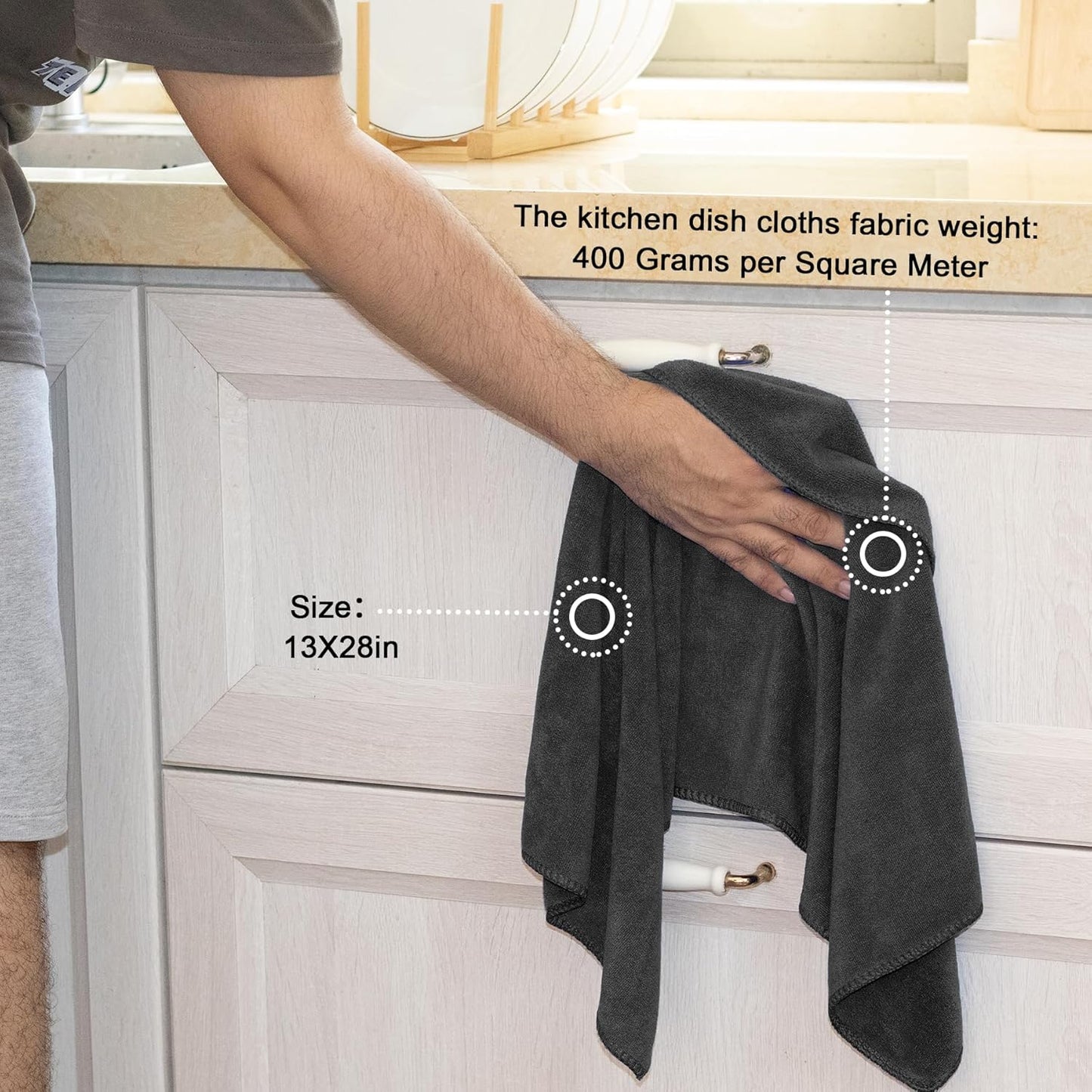 kimteny 13x28 Inches Kitchen Cloth Dish Towels, 400 GSM Premium Dishcloths, Super Absorbent Coral Velvet Microfiber Cleaning Cloths, Fast Drying Rags for Washing Dishes (8 Pack, Dark Grey)