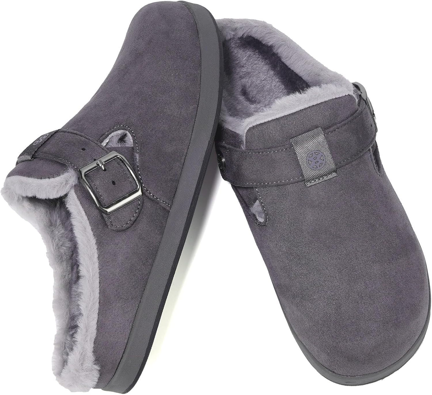 Fur Lined Clogs for Women Men Suede Winter Slippers Arch Support Slip on Mules Potato Shoes with Removable Cushion Footbed Warm Home House Shoes