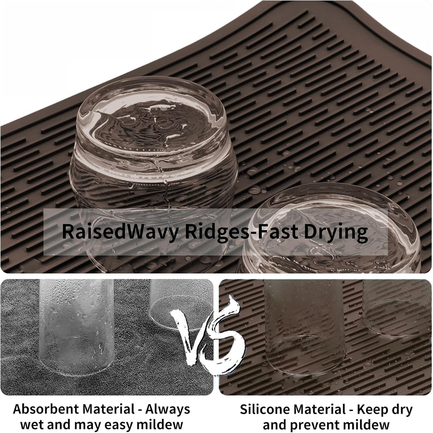 ZLR Silicone Dish Drying Mat for Kitchen Counter, Eco-Friendly Fast Dry Dish Mat, Easy Clean Multi Usage Drying Matt, Heat Resistant Trivet, 16" x 18" XL, Coffee