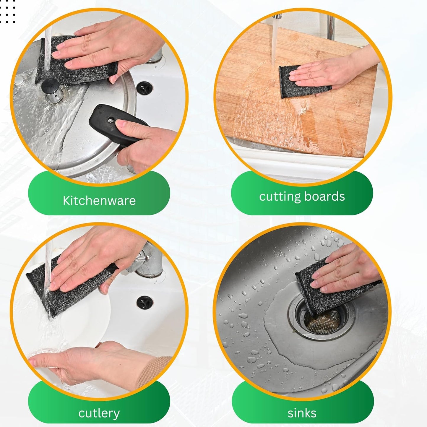 Steel Wool Scrub Sponges Kitchen, Reusable Dish Scrubber Sponge, for Pots, Pans, Gentle and Scratch Free - 12 Pack Black