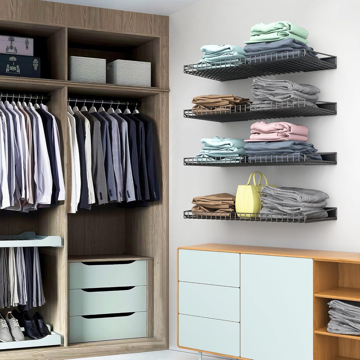 Ultrawall Wall Mounted Storage Shelf for Garage, 4 Pack Metal Shelf Rack, Heavy-Duty Wall Organizer Shelves Suitable for Shop, Shed, Garage 23.5inch x 12inch(Black)