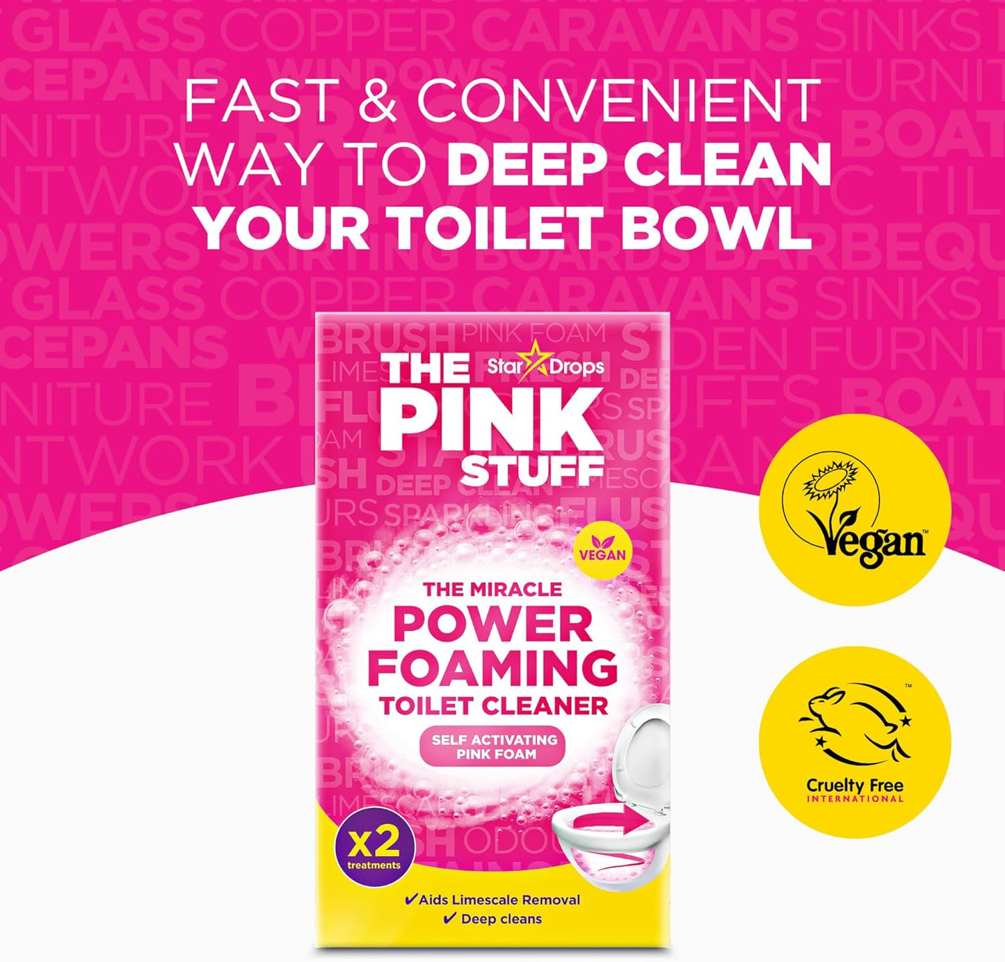 Stardrops The Pink Stuff Miracle Power Foaming Toilet Cleaner – Self-Activating Formula for Deep Cleaning, Stain Removal, and a Fresh Shine – Bathroom Essential