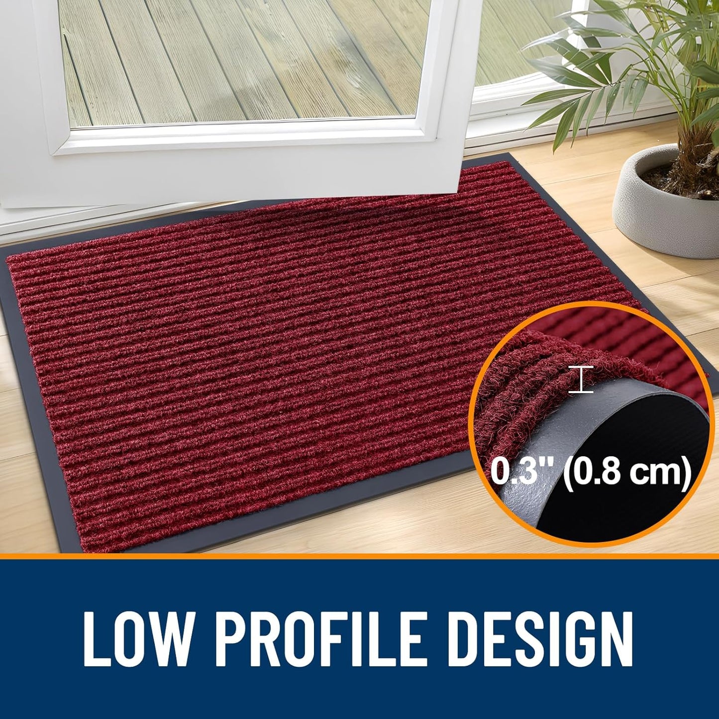 OLANLY Front Door Mat Indoor Outdoor Entrance, Waterproof Heavy Duty Doormat, Fade Resistant, Low Profile, Easy Clean Patio Porch Welcome Floor Mats for Entry, 36x24, Wine Red