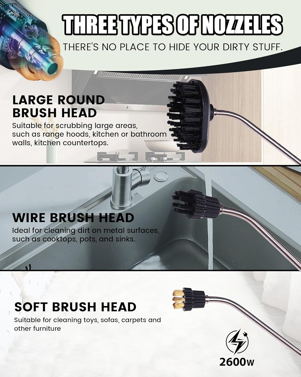 FoundGo 1700W Tankless Handheld Steam Cleaner with 7 Brushes 20s Heating to 239℉ Pressurized Portable Steam Cleaner, Cleaning Home/Kitchen/Car & More-Black