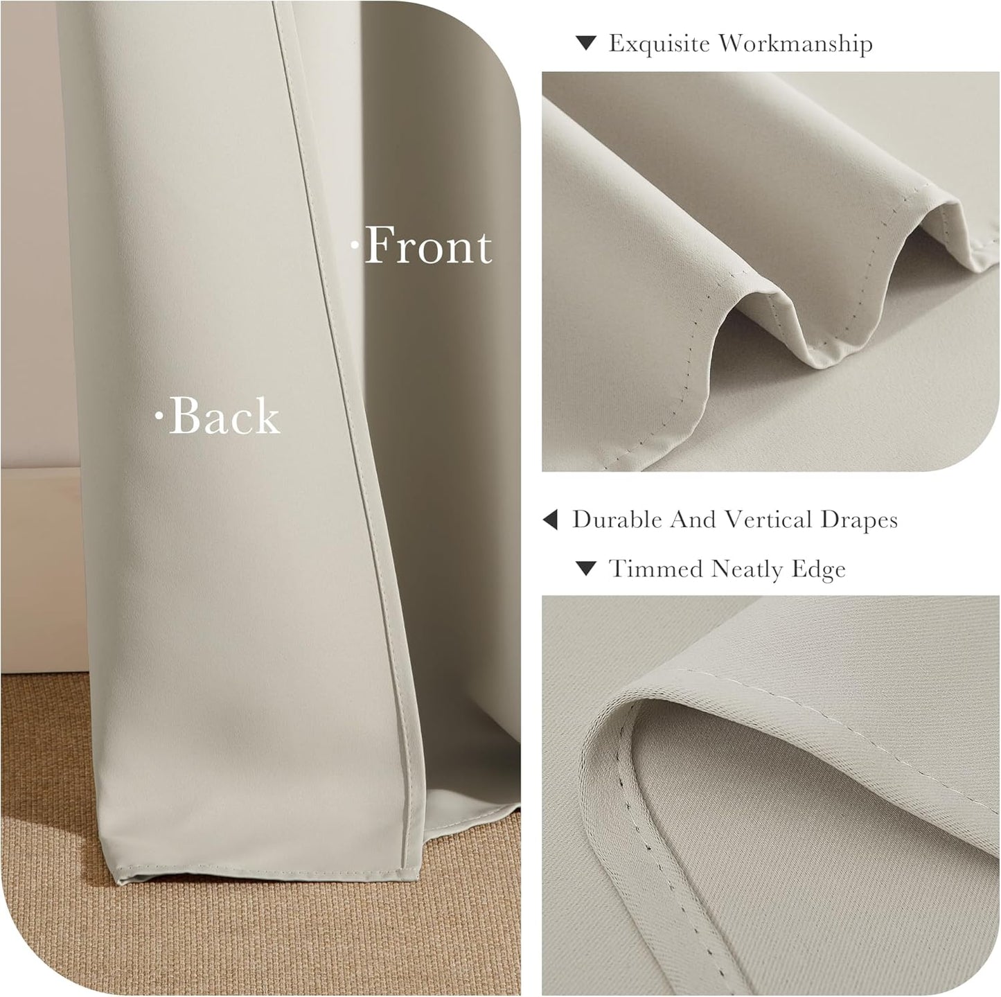 PONY DANCE Cream Blackout Curtains for Bedroom - 2 Pieces Thermal Insulated Room Darkening Drapes Noise Reducing Solid Grommet Top Window Curtain Panels for Home Decoration, 42" W x 60" L