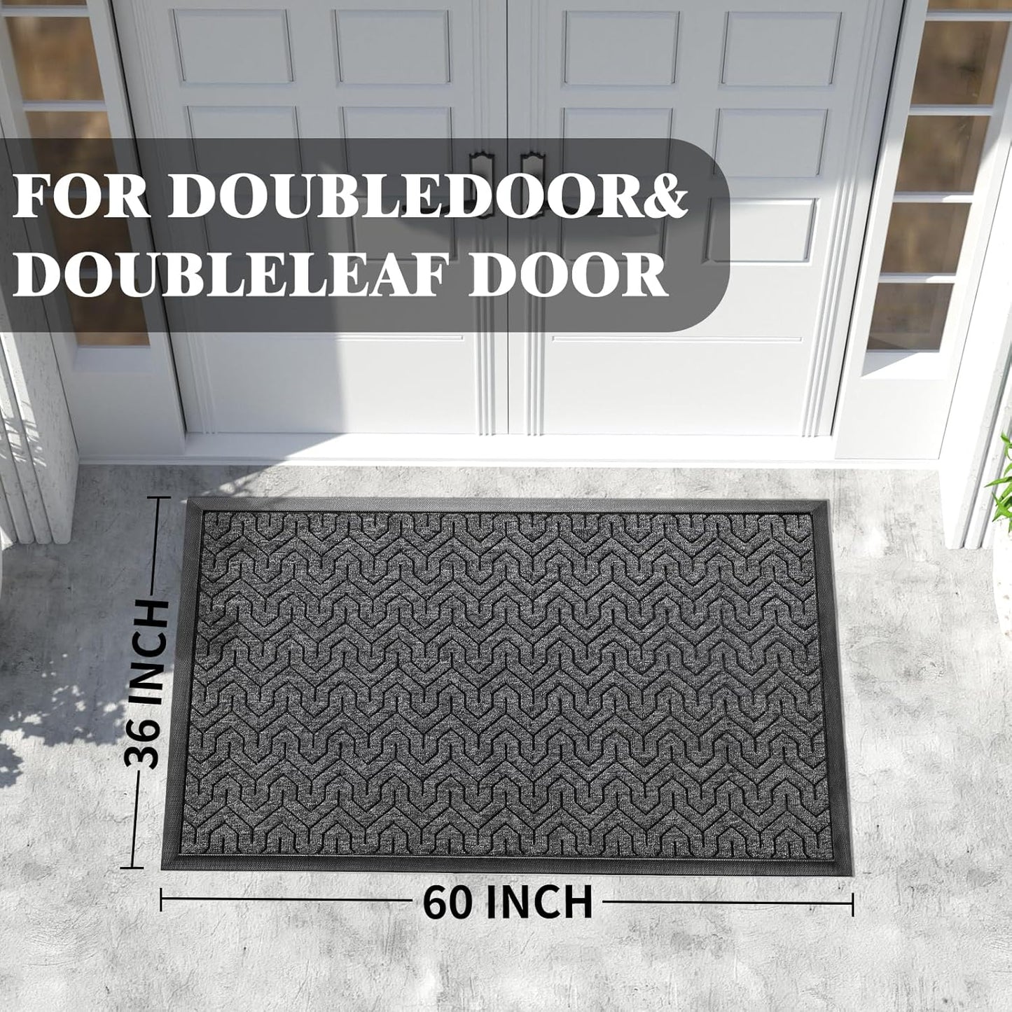 Yimobra Extra Large Door Mat Outside Entrance 60x32, Waterproof Heavy Duty Outdoor Mats for Front Door, Non Slip Rubber Entry Mat for Garage Patio, Easy Clean, Mix Grey