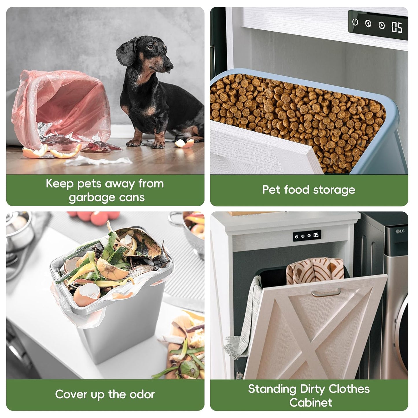 Betterhood Tilt Out Trash Can Cabinet, Hidden Trash Bin with Deodorizing & Negative Ion System, Pet-Proof Kitchen Waste Cabinet for Kitchen, Dining Room, Living Room (White, 1 * 10 Gallons)