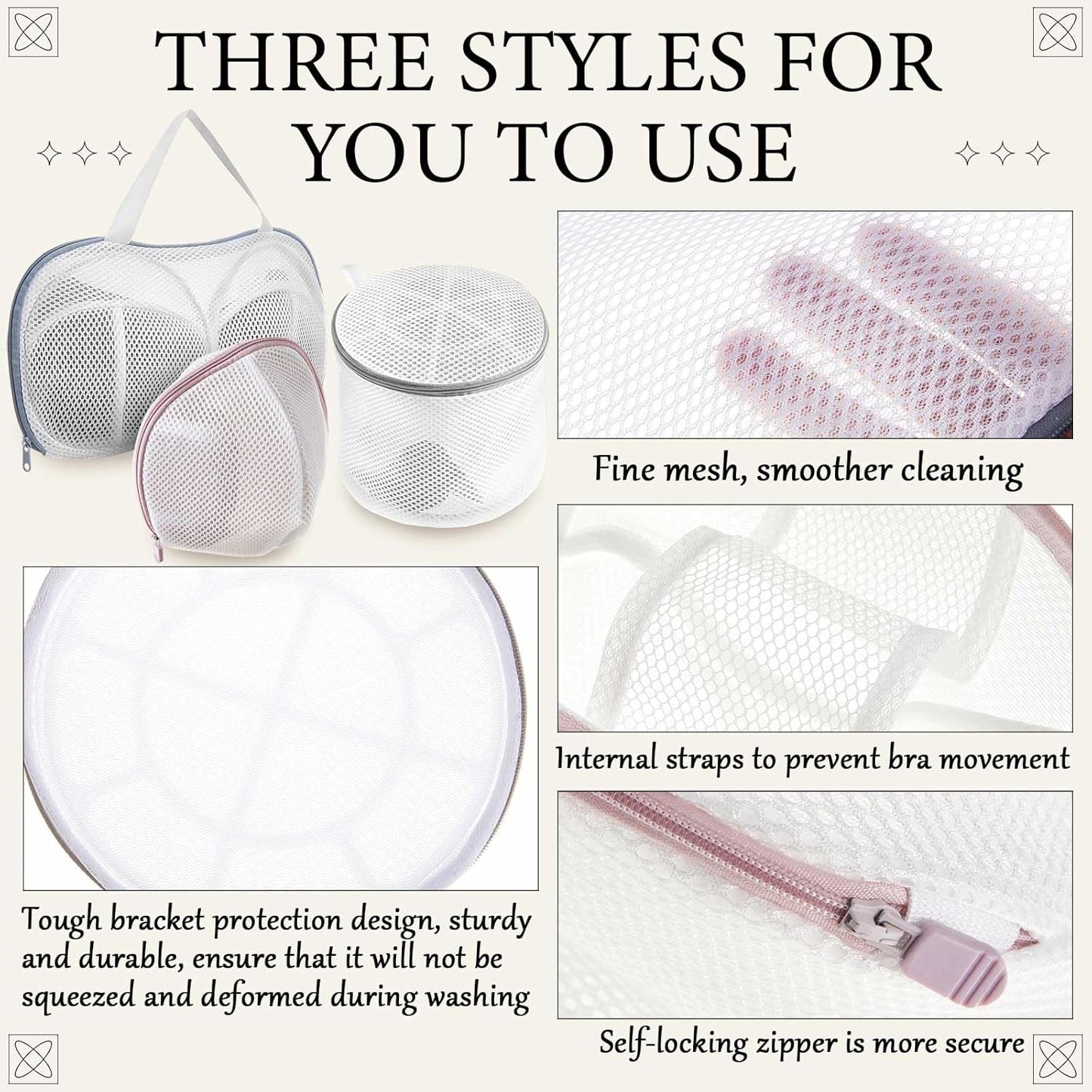 SATINIOR 6pcs Large Bra Lingerie Wash Bags for Laundry Delicates Bra Washer Protector with Zipper, Mesh Fabric, Fits All Cups Anti Deformation Cleaning and Drying Delicates for Washing Machine