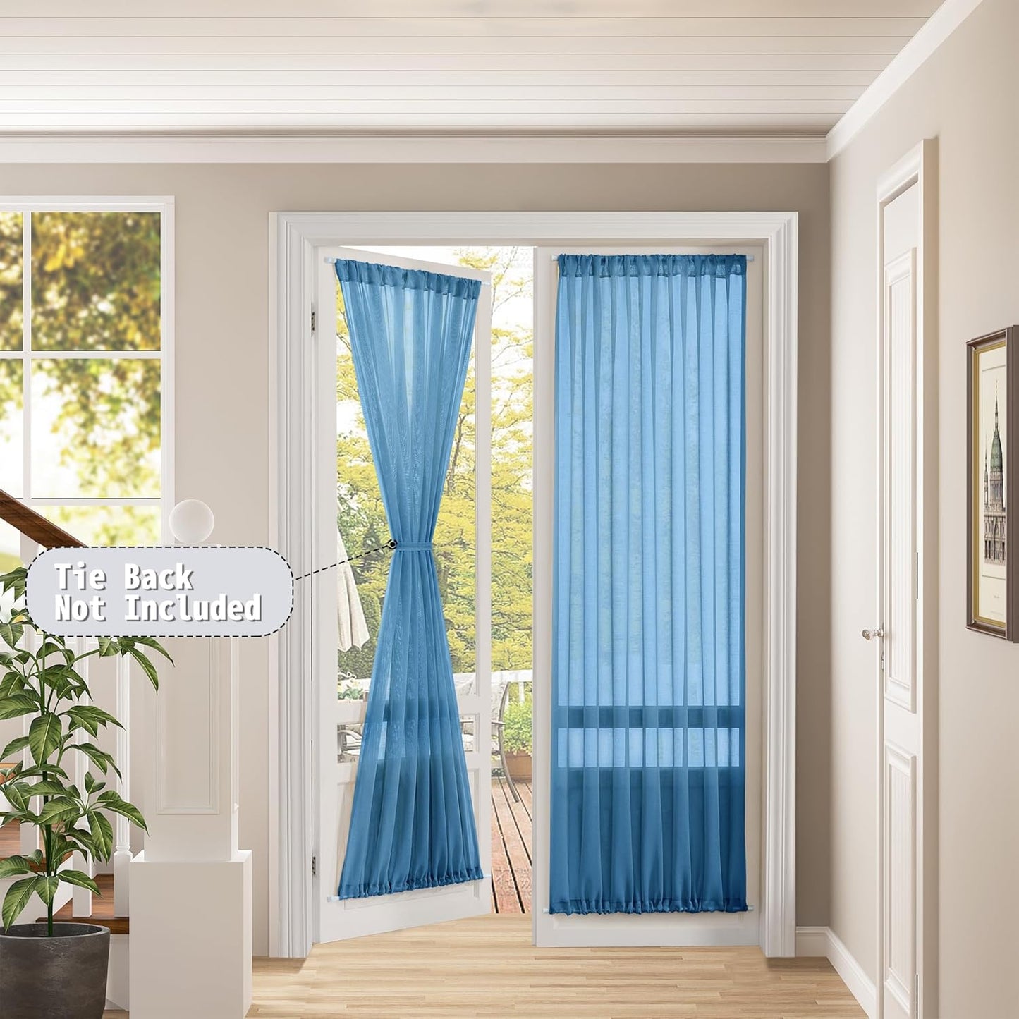 Tollpiz Sheer Door Curtain Closet Linen Textured Curtain Sheers Doorway Light Filtering Voile French Door Rod Pocket Curtains Patio Glass Door, 25 x 80 inches Long, Classic Blue, Set of 1 Panel