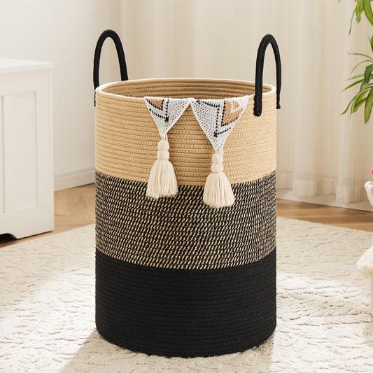 Laundry Basket,Woven Cotton Rope Laundry Hamper,100L for Decorative Storage of Dirty Clothes,Toys and Blankets in Bathroom,Bedroom and Living Room