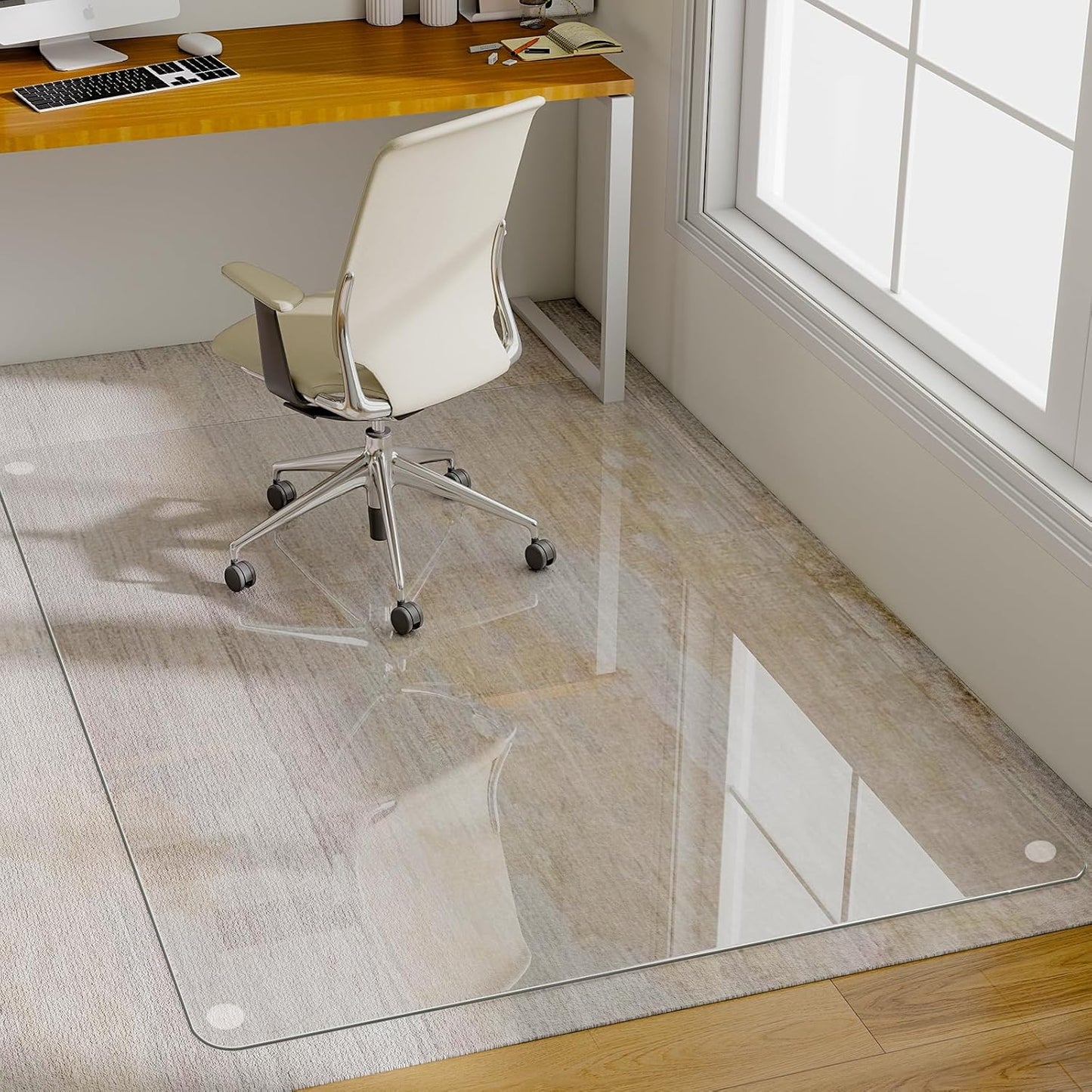 GLSLAND 54"x32" Tempered Glass Chair Mat Heavy-Duty Floor Protector for Carpet & Hard Floors Scratch-Resistant Office Computer Desk Mats Clear