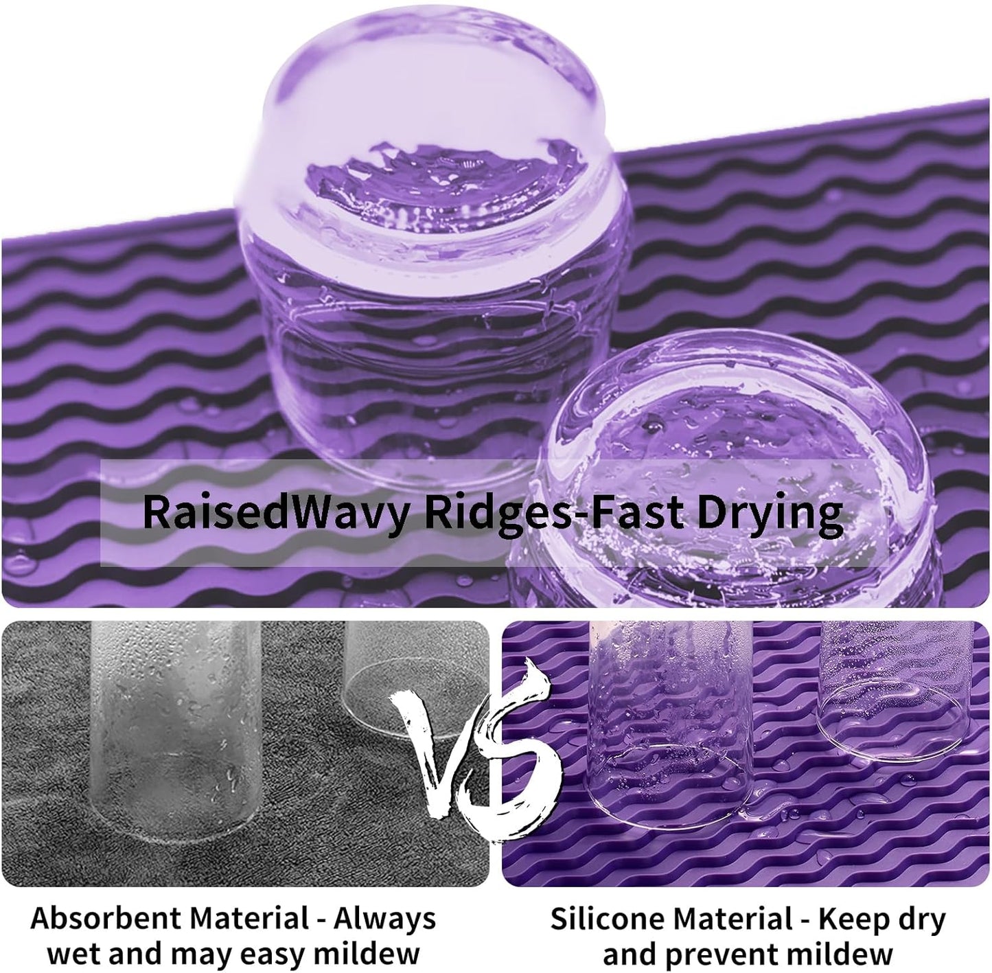 ZLR Silicone Dish Drying Mat for Kitchen Counter, Eco-Friendly Fast Dry Dish Mat, Easy Clean Multi Usage Drying Matt, Heat Resistant Trivet, 6" x 17" Small, Meadow Violet