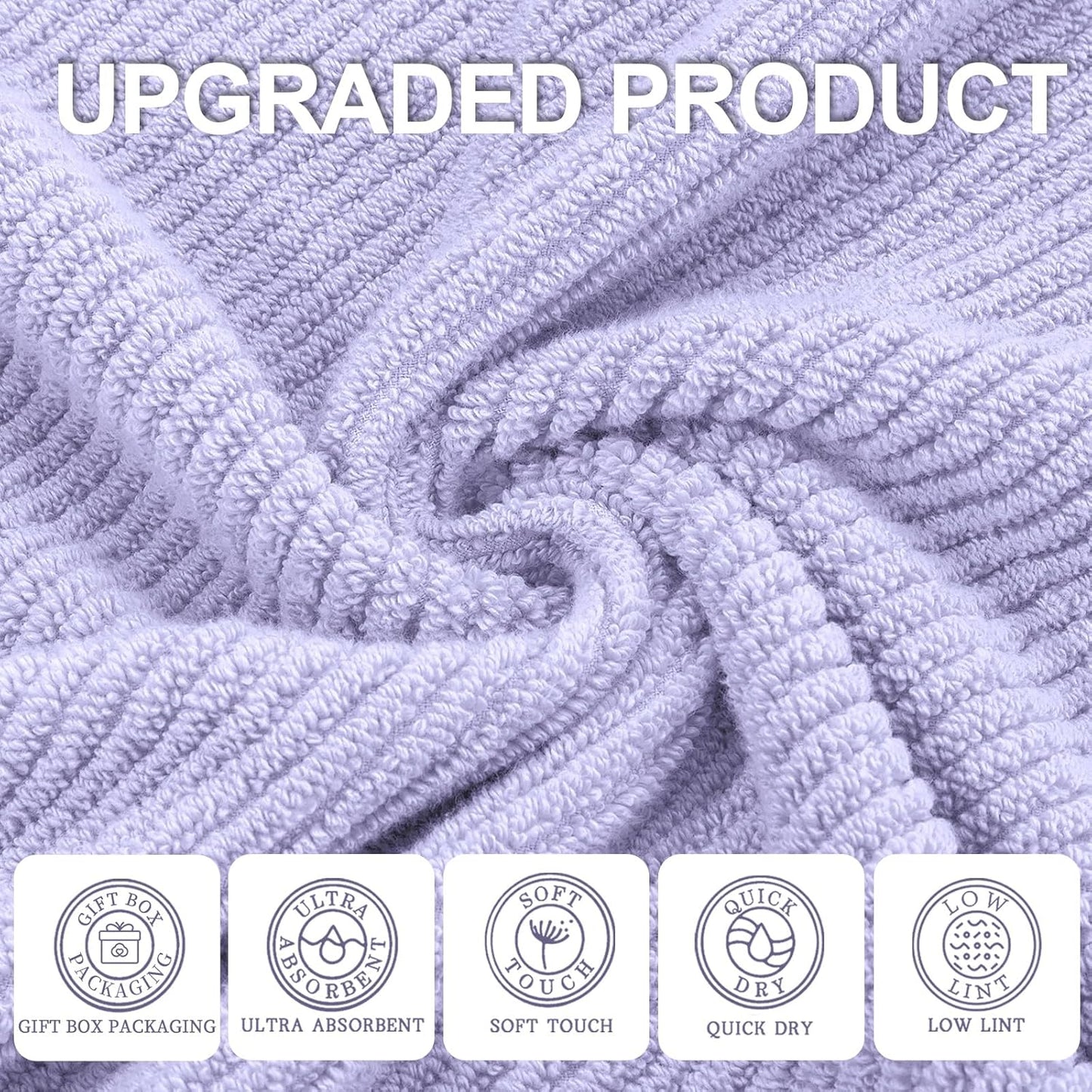 VOOVA & MOVAS Purple Hand Towels, 4PC Large 18"x 28" - 100% Cotton | Lightweight | Thick | Quick Dry | Soft | Absorbent, Hand Towels for Bathroom, Bathroom Essentials, Lavender