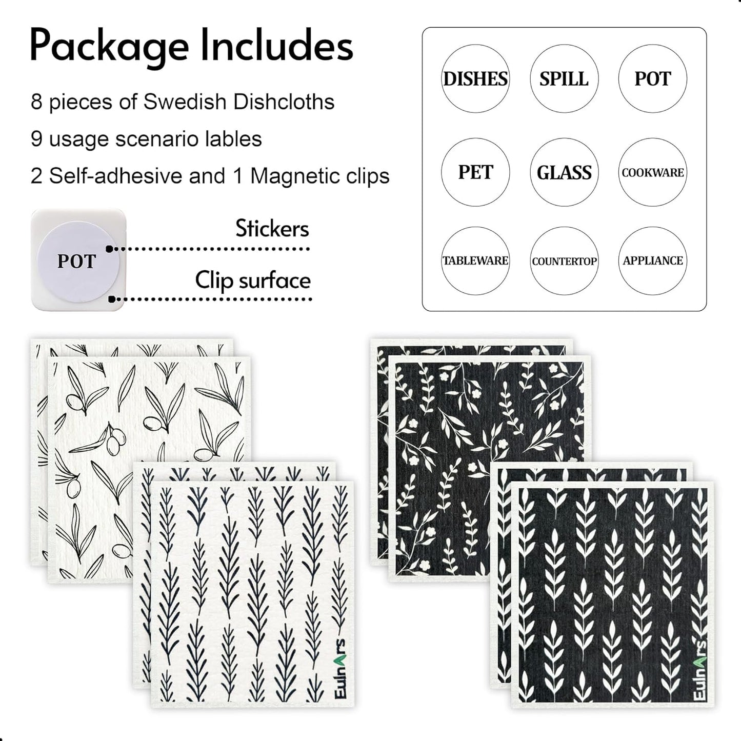 Swedish Dishcloths for Kitchen, 8 Pack Flower Reusable Paper Towels Washable, Non-Scratch Swedish Kitchen Towels, Super Absorbent Cellulose Dish Cloths, Eco Friendly