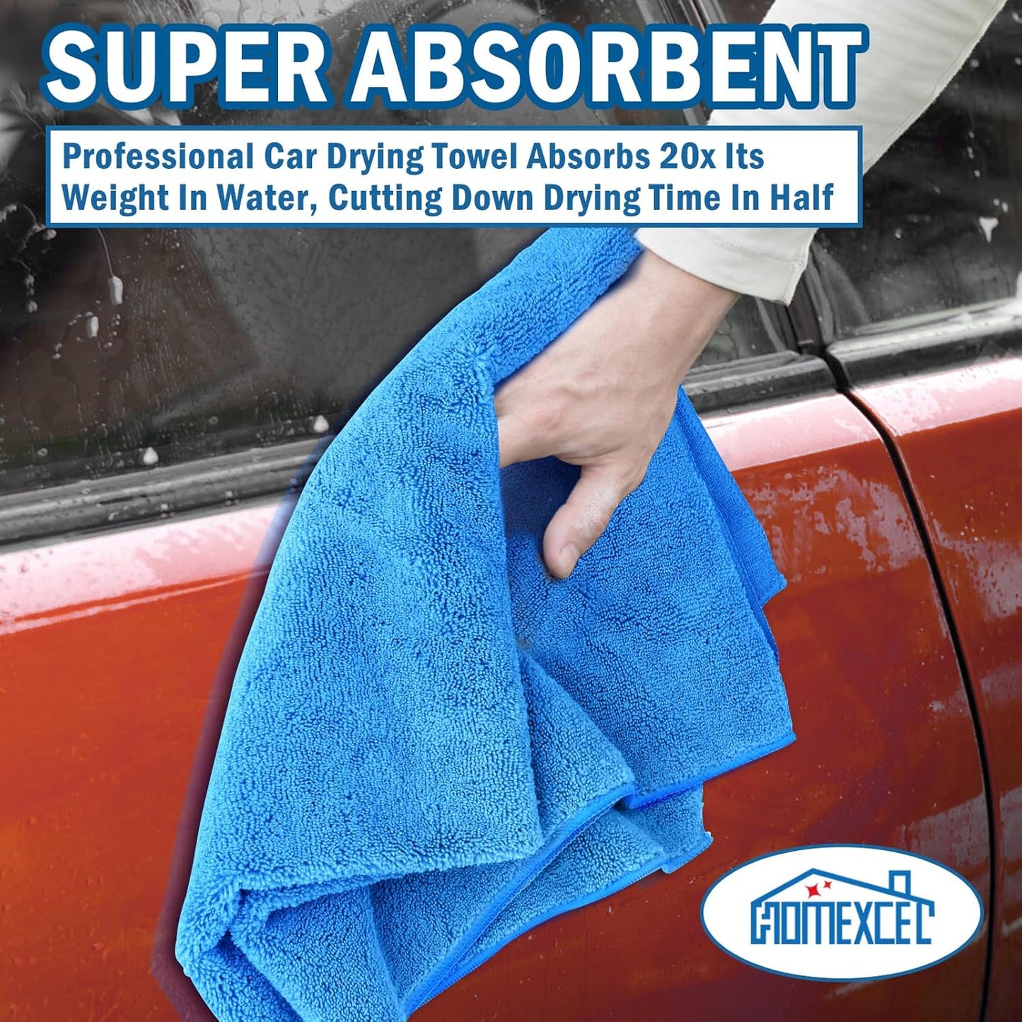HOMEXCEL Professional Large Microfiber Car Drying Towels 2 Pack, Lint Free, Scratch Free, Highly Absorbent Drying Towel for Cars, SUVs, RVs, Trucks, and Boats,31" x 24",Blue