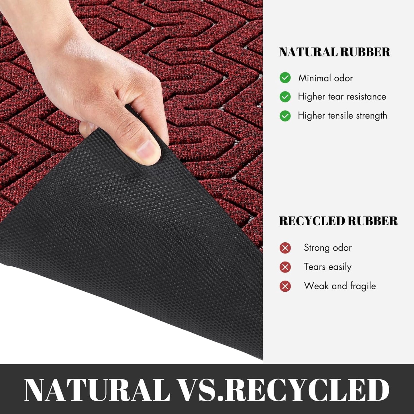 Yimobra Extra Large Door Mat Outside Entrance 60x32, Waterproof Heavy Duty Outdoor Mats for Front Door, Non Slip Rubber Entry Mat for Garage Patio, Easy Clean, Black Red