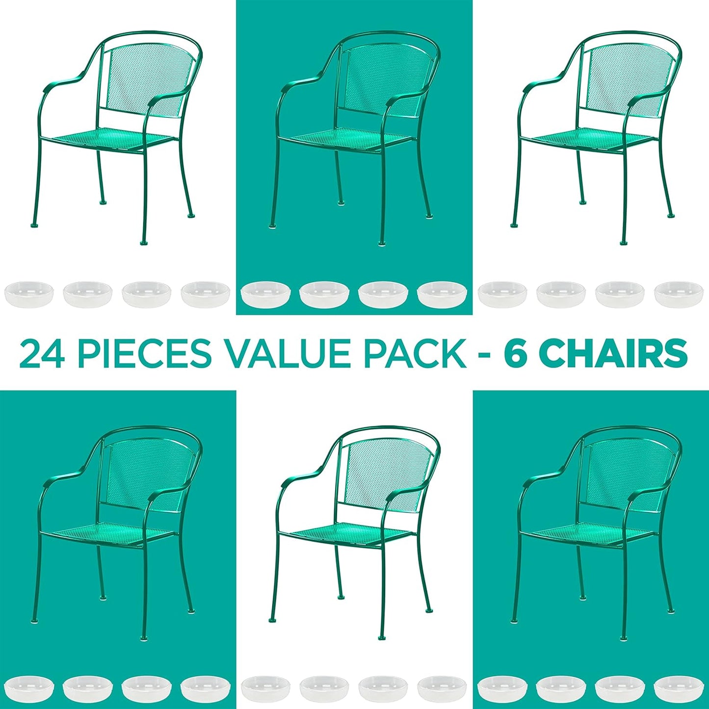 Wrought Iron Patio Furniture Feet Caps (24 Pack, White) - 1.5" Round Plastic Outdoor Chair Leg Caps, Patio Furniture Replacement Feet