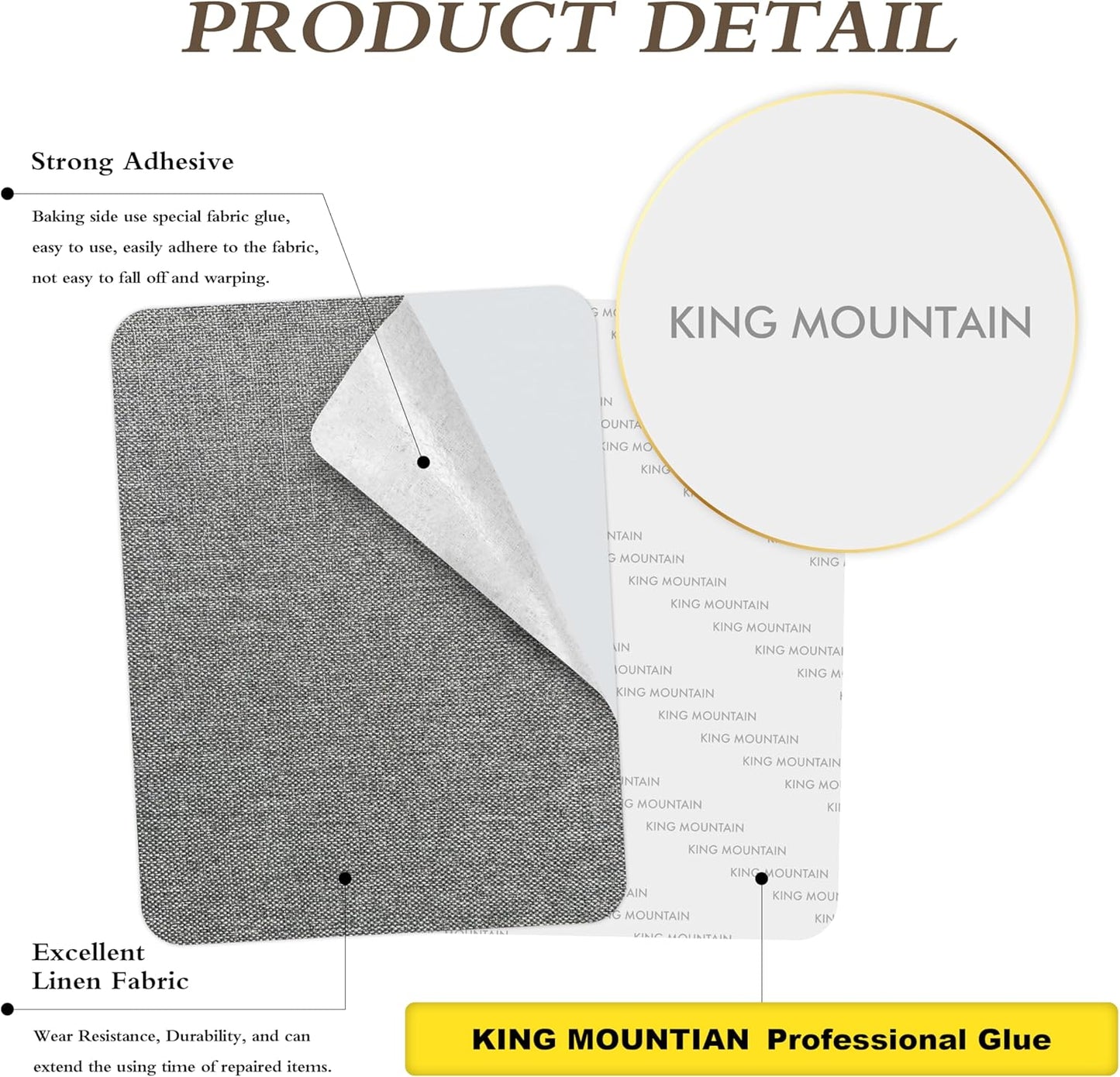 KING MOUNTAIN Coarse Linen Repair Patches, Self-Adhesive Linen Fabric Patches, 8X11 inch, Multi Color, Can be Used for Linen Sofa Repair and Linen Clothes Repair(8" x 11",Smoky Grey)