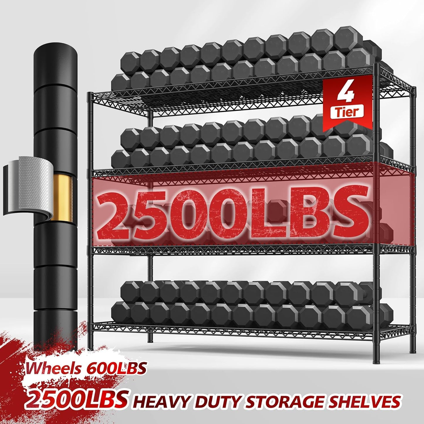 REIBII 75.6" H Storage Shelves 2500LBS Wire Shelving Unit with Wheels Garage Shelving Heavy Duty Metal Shelves for Storage Rack Adjustable Pantry Shelf Commercial Shelving, 75.6" H X 55.5''W X 24" D