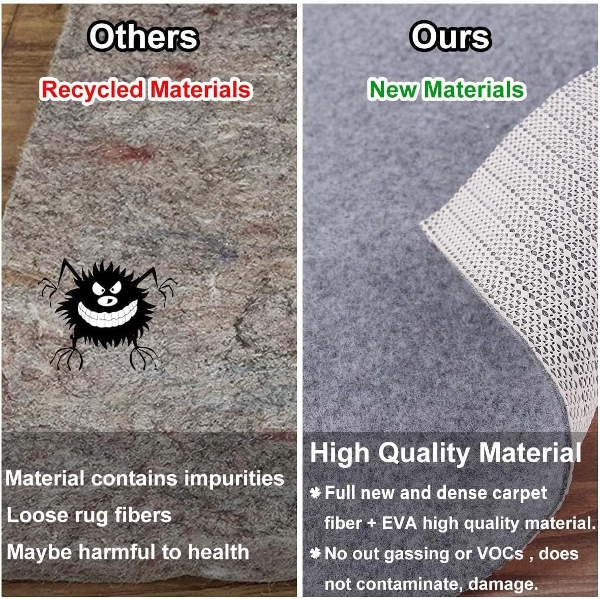 Non Slip Rug Pad Grippers - 5x8, 1/8" Thick, (Felt + Rubber) Double Layers Area Carpet Mat Tap, Provides Protection and Cushioning for Hardwood or Tile Floors