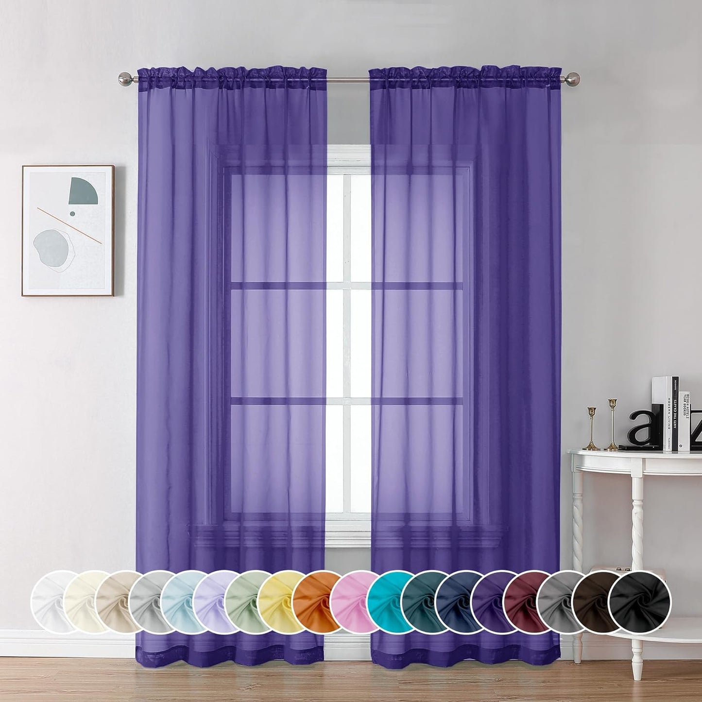 Chyhomenyc Purple Sheer Curtains 72 Inch Length 2 Panels, Light Filtering Soft Airy Rod Pocket Voile Window Curtain Drapes for French Door Bedroom Living Room, Each 42Wx72L Inches