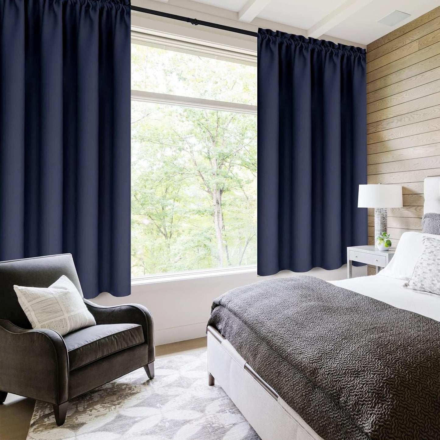 DWCN Navy Room Darkening Blackout Curtains - Thermal Insulated Privacy Energy Saving Window Curtain Drapes 42 x 63 inch Length, Set of 2 Bedroom Living Room Curtains