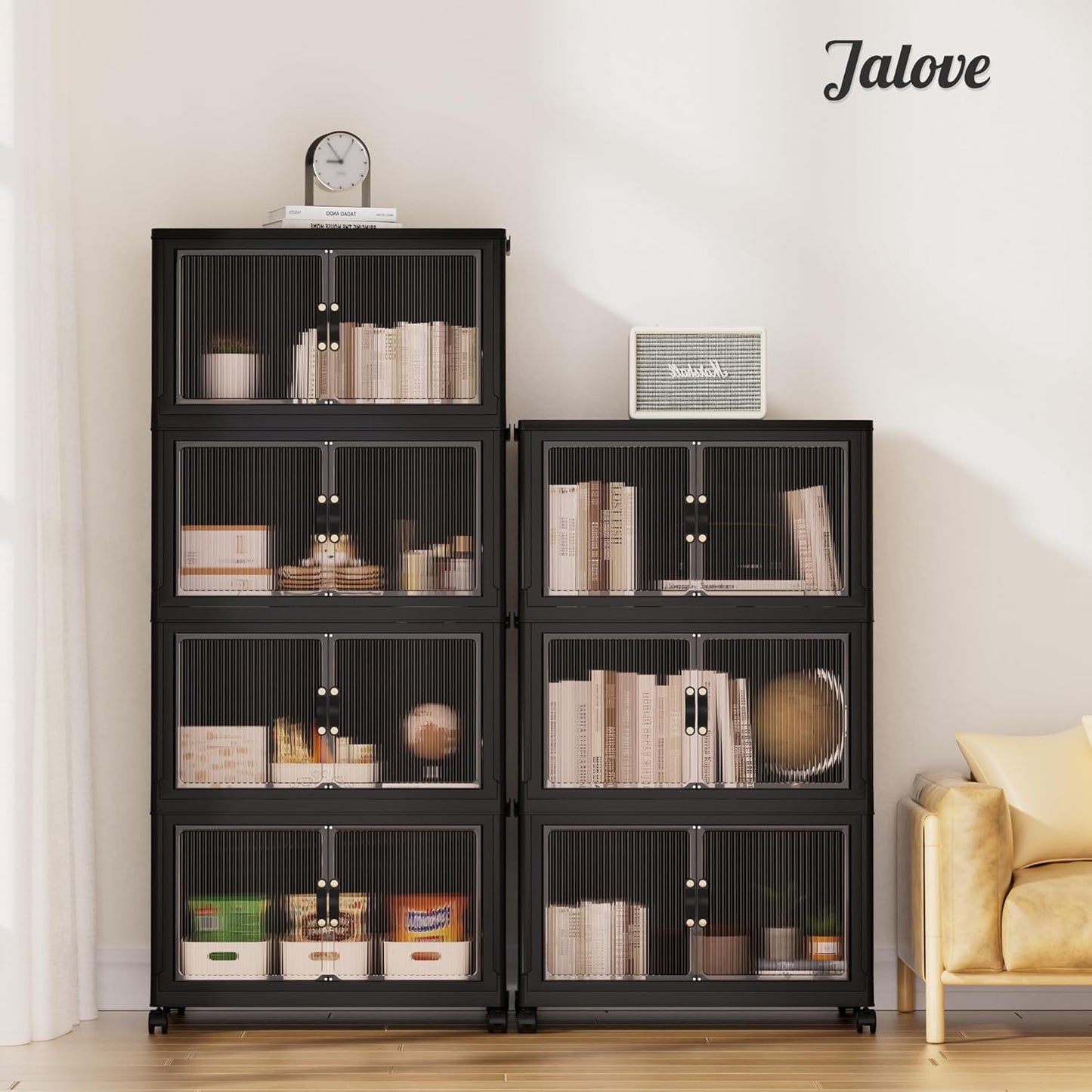 Jalove 88QT Plastic Storage Bins with lids, Stackable Collapsible Storage Containers with Wheels, Closet Organizer and Storage Drawers, Clothes Storage Cabinet for Home Office Garage, 1 Pack Black