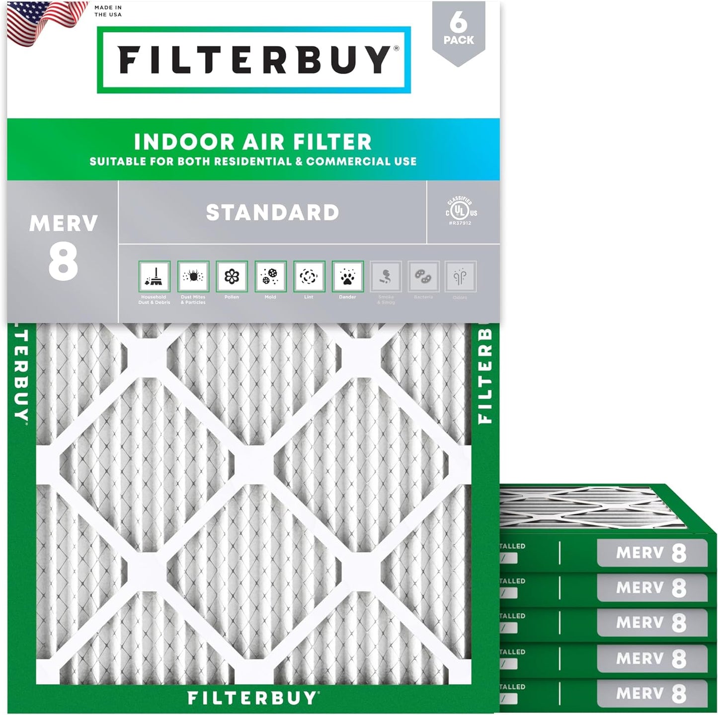 Filterbuy 14x16x1 Air Filter MERV 8 (MPR 700) Dust Defense Replacement (6-Pack), Electrostatic Pleated HVAC AC Furnace Filters, Made in USA (Actual Size: 14.00 x 16.00 x 0.75)