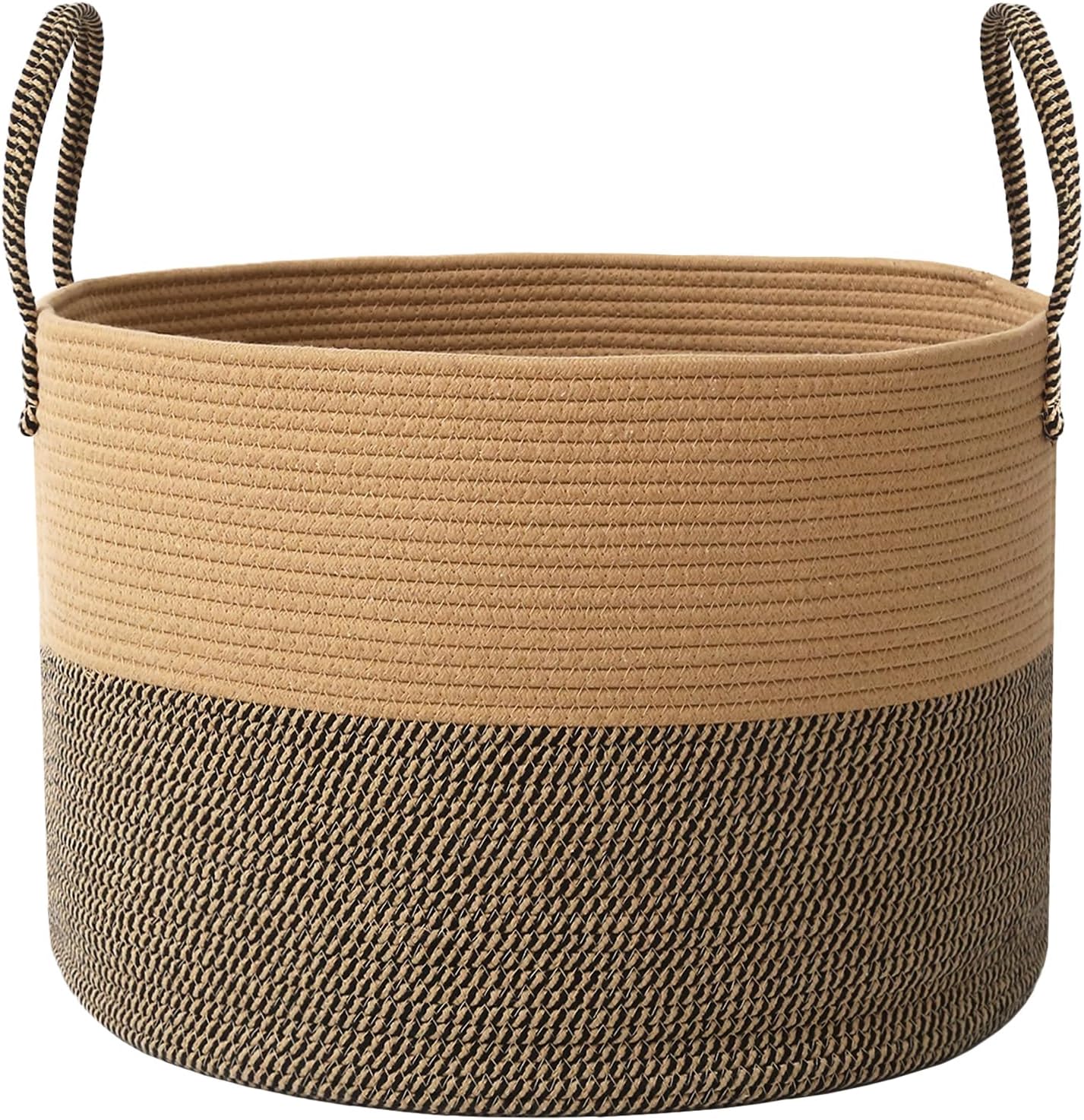 Woven Blanket Basket,65L Large Rope Storage Bin with Handles, Organizer for Blankets Toys Book and Clothes, Laundry Basket for Living Room Bedroom Nursery,Jute&Black