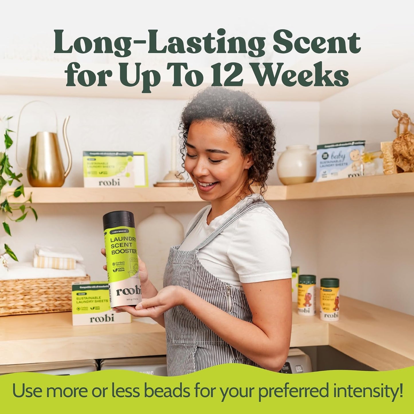 Roobi Sustainable Laundry Scent Booster Beads. Linen Breeze Fragrance Laundry Beads. 500 gr Bulk Booster Pack. Carbon Neutral, 100% Vegan.