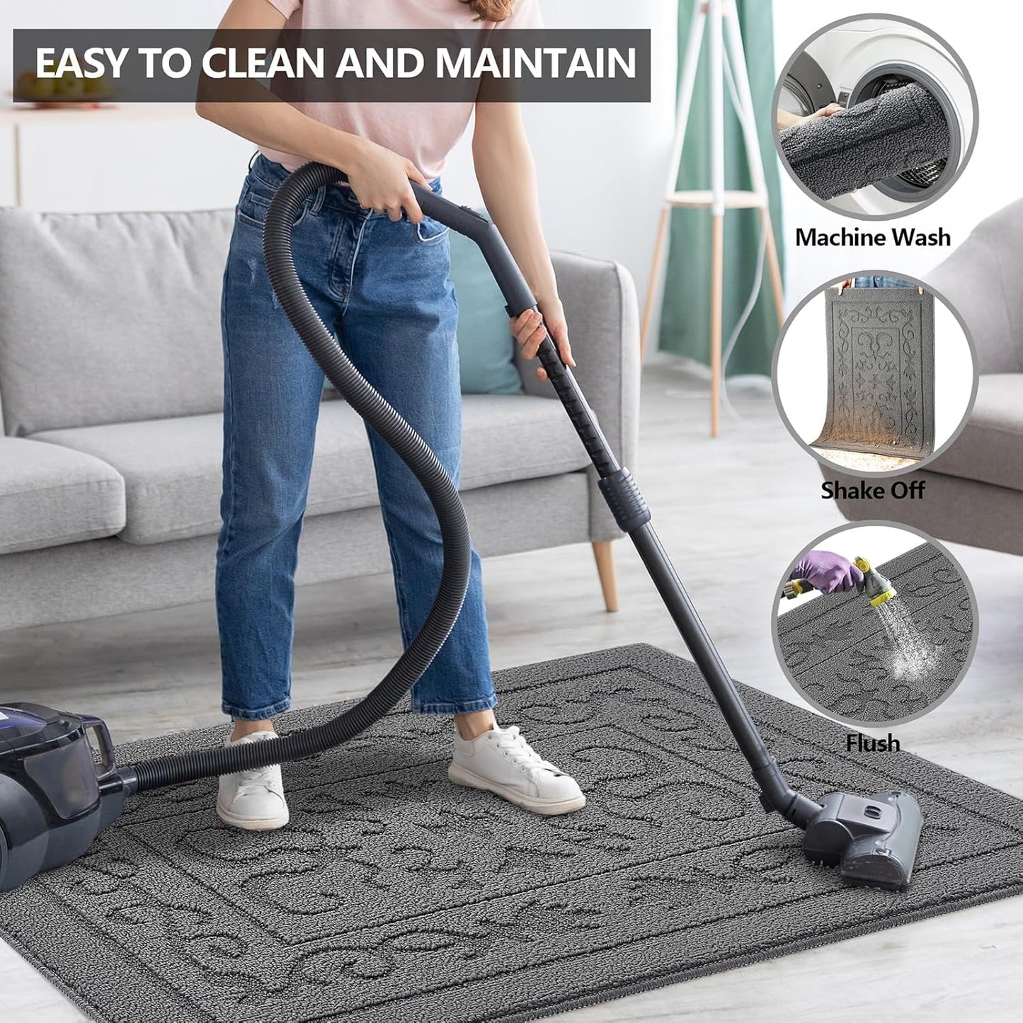 FONEYI Indoor Door Mat 32" x 40", Dirt Trapper Door Mats Non-Slip Entryway Rugs Washable, Absorbent Resist Dirt Welcome Mat, Low Profile Inside Floor Mats for Front Back Door and Entryway, Grey